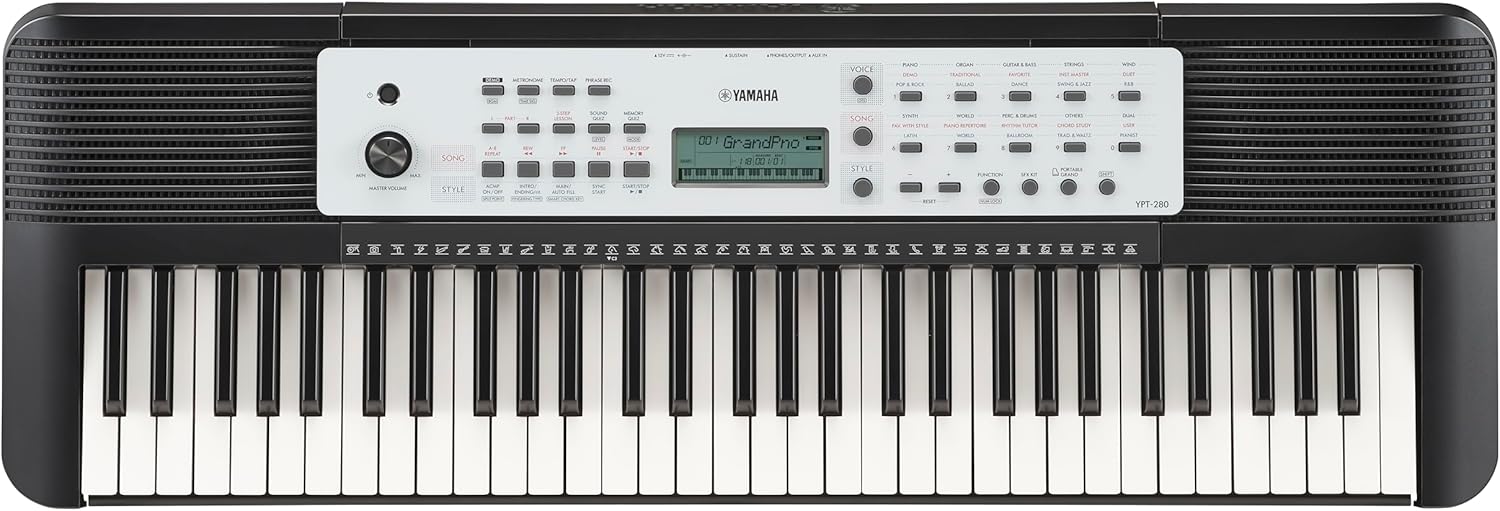 Yamaha 61-Key Portable Keyboard for Beginners with Built-In Songs, Quiz Mode, Music Rest, with Power Adapter YPT280