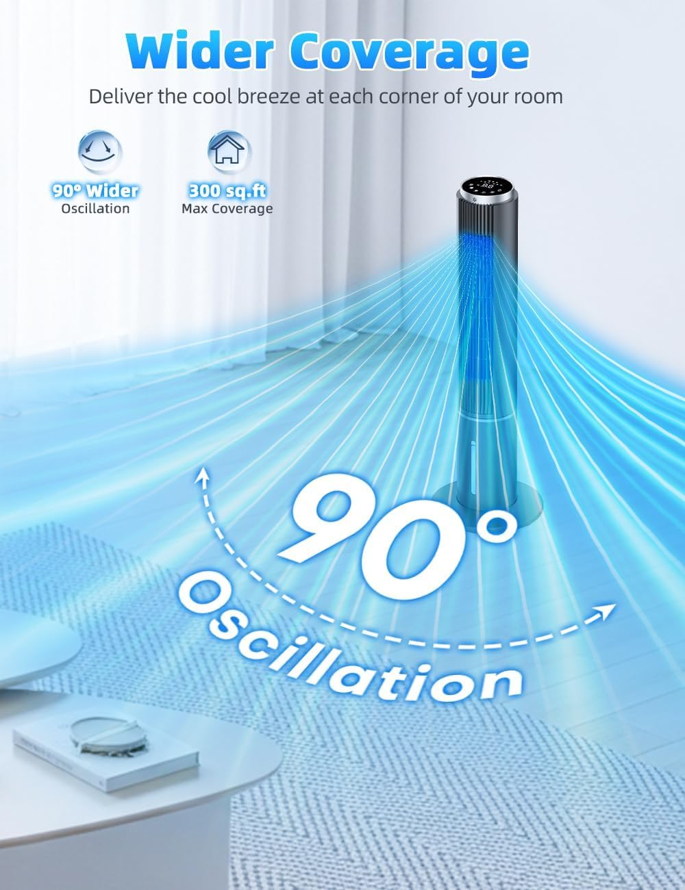 42 INCH Windowless Portable Air Conditioners w/4 Modes & 3 Speeds, 1-Gal Tank for 15H Cooling, 12H Timer, Swamp Cooler Air Conditioner No Window Needed, 90° Oscillating AC Unit for Bedroom