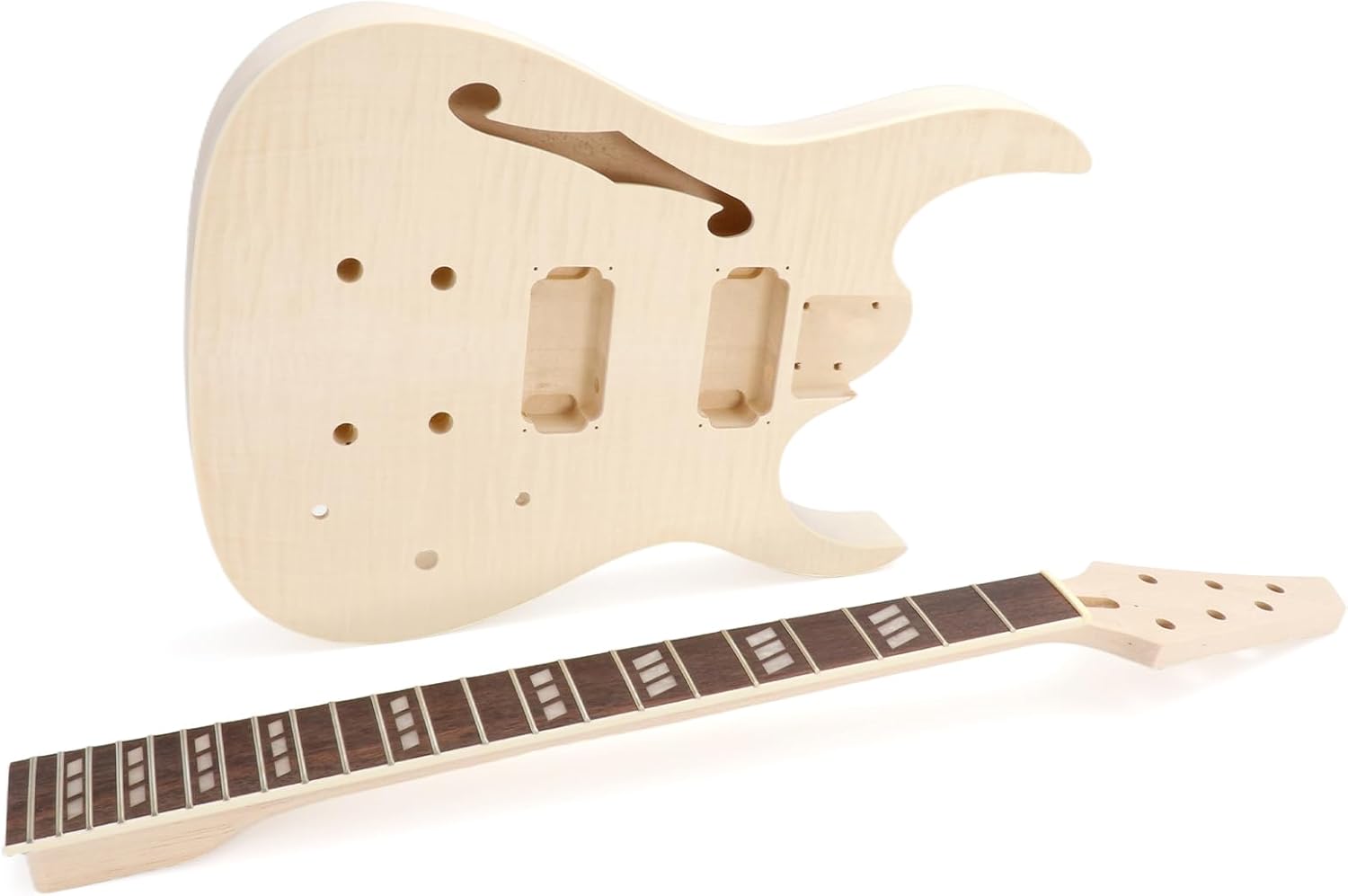 DIY Electric Guitar Kit Beginner Kit 6 String Right Handed with Flamed Maple Veneer Top Basswood Body Hard Maple Neck Rosewood Fingerboard Chrome Hardware Build Your Own Guitar.