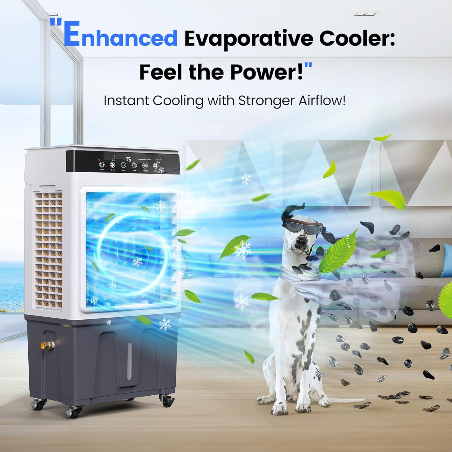 Evaporative Air Cooler, 3500CFM 3-in-1 Swamp Cooler with 7.5Gal Water Tank, 120° Oscillation, 3 Speeds 3 Modes, 4 Ice Packs, 12H Timer, Remote, Portable Air Conditioner for Room, Home & Office