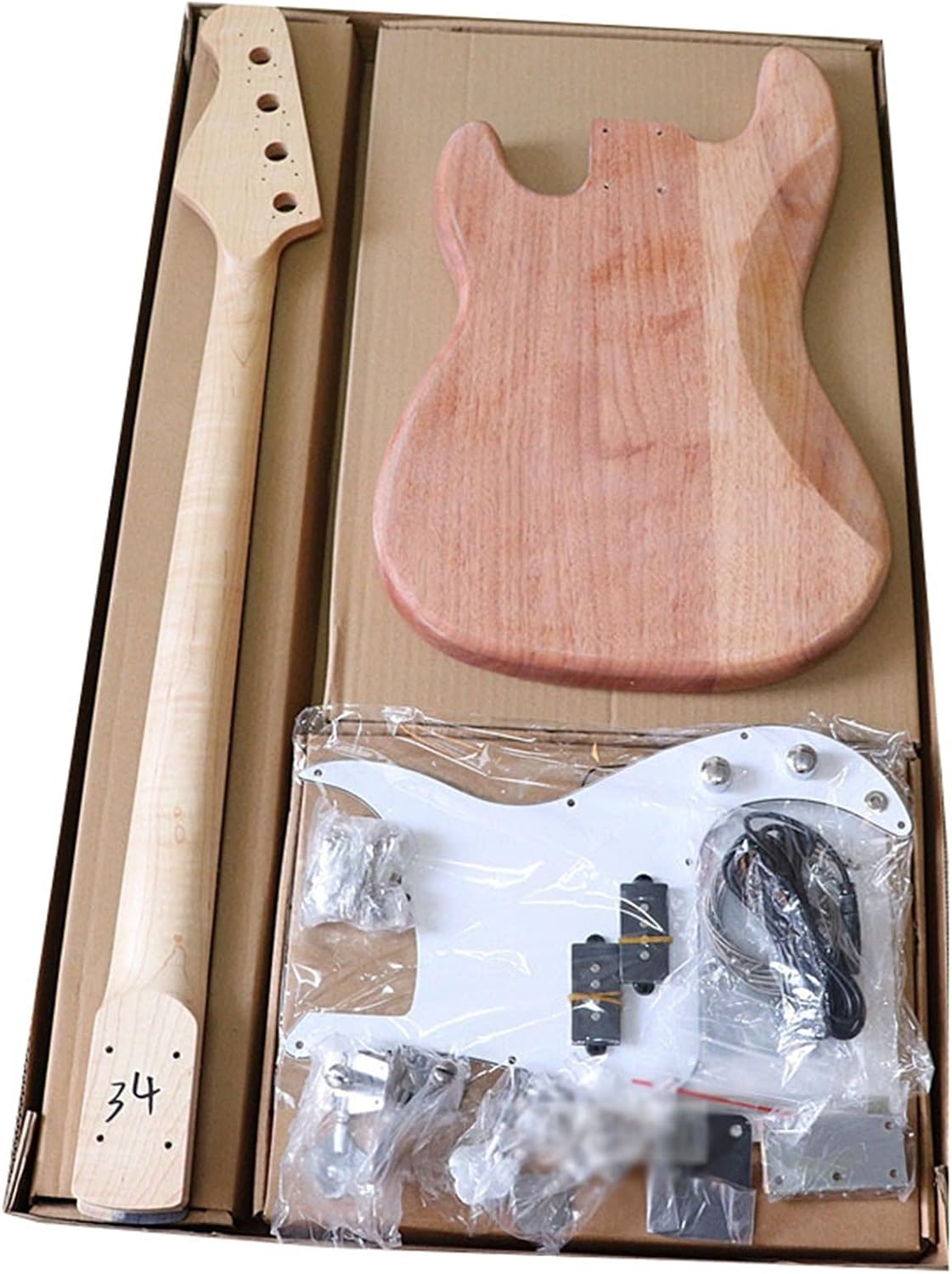 TSTS with All Accessories Maple Neck 21 Frets Electric Bass Guitar Semi-Finished Electric Guitar DIY Set Unfinished Electric Guitar Kit (Color : 01)