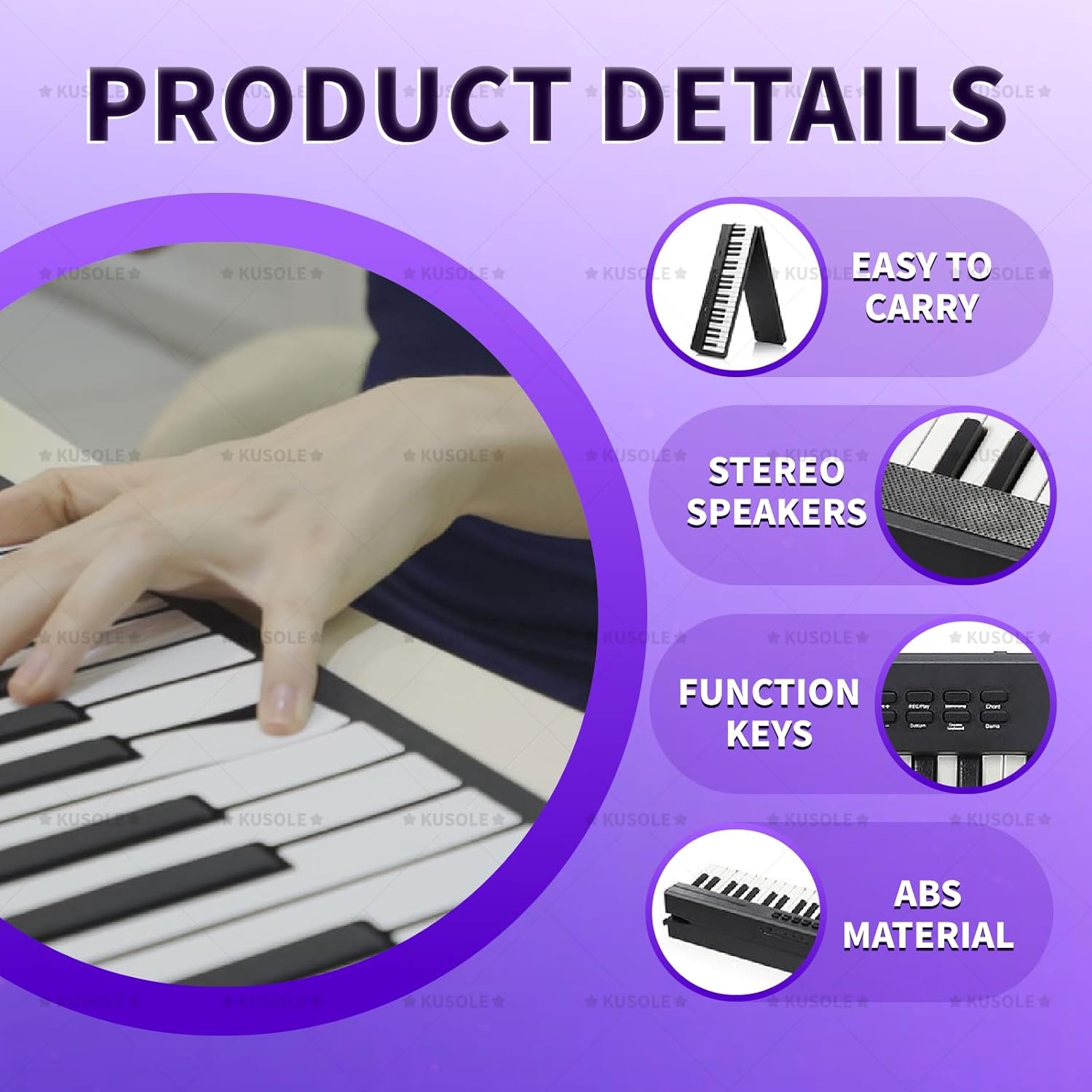 88-key folding digital piano keyboard, full-size digital piano, includes power adapter, headphones and piano bag, designed for beginners. Black
