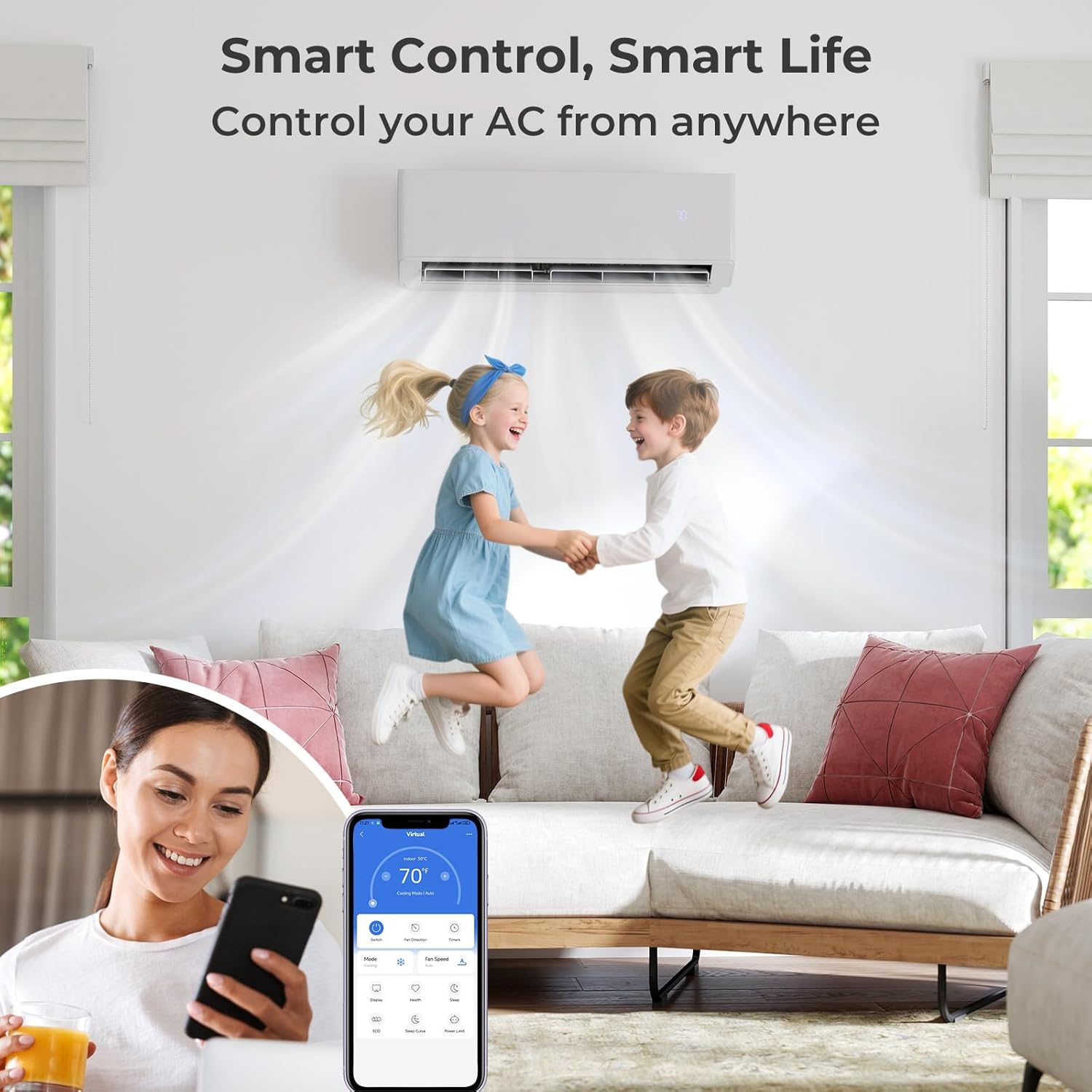SIMOE 30k BTU Tri 3 Zone Multi Zones Mini Split AC Heat Pump Full Set, Mini Split Air Conditioner, 23 SEER2, Wifi-Enabled 9k+12k+12k BTU, 208-230V, Ductless Energy Star, Installation Kit