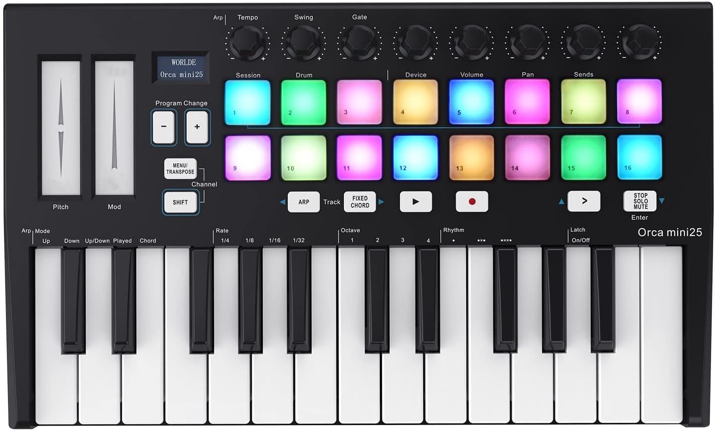 Keyboard Piano 25-Key USB MIDI Keyboard Controller with 16 RGB Backlit Trigger Pads 8 Assignable Control Knobs
