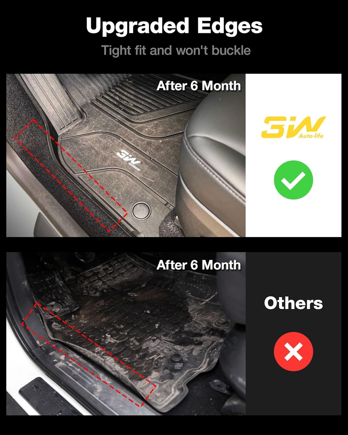 3W Floor Mats & Cargo Liner Fit for 2021-2024 2025 Chevy Suburban/GMC Yukon XL/Escalade ESV 7 Seat, TPE All Weather Custom Fit Car Accessories Full Set Car Liners for Bucket Seat