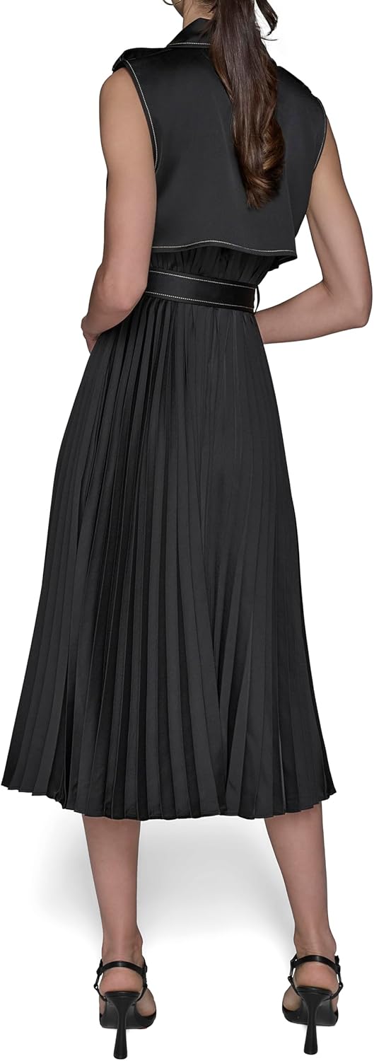 Karl Lagerfeld Womens Belted Sleeveless Satin Back Crepe Midi Dress