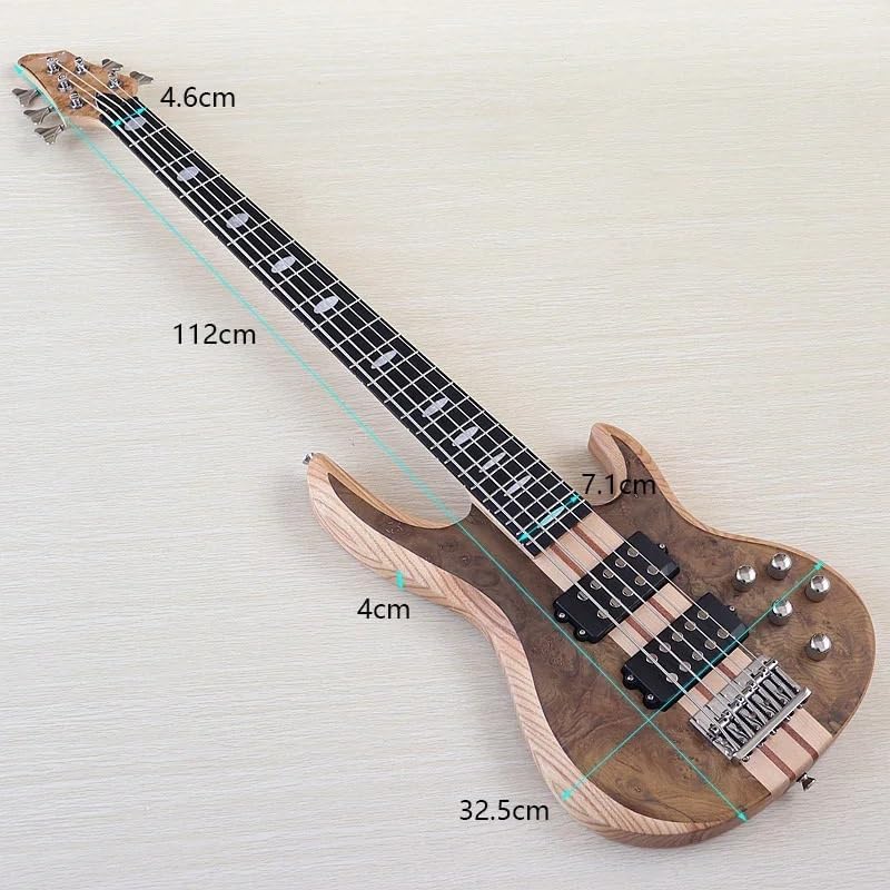 5-String Active Electric Bass Guitar, 43-Inch Full Size, Natural Matte Finish, Tree Burl Top,24-Fret(Model 1)