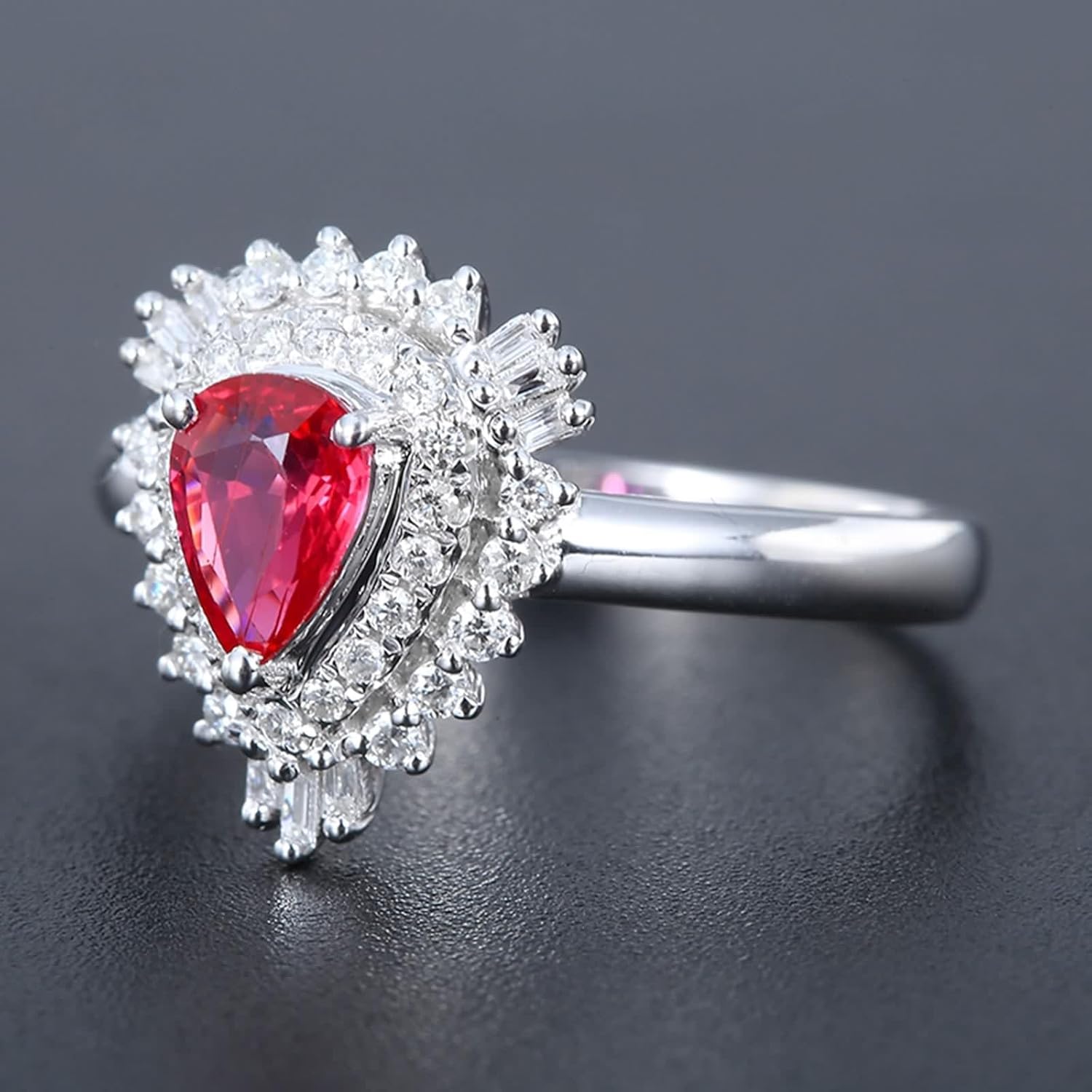 White Gold 18 Karat Wedding Rings, Women's Promise Rings Lab Created Ruby 3 Prong White Gold Band with Moissanite for Bride