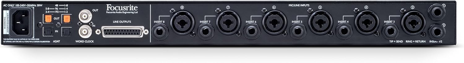 Focusrite Clar­ett Oc­to­Pre Pro­fes­sion­al Qual­ity 8-in/8-out ADAT Mic Preamp for Mu­sic Pro­duc­tion, with High Dy­nam­ic Range, Ul­tra-low Noise, and All-ana­logue Air