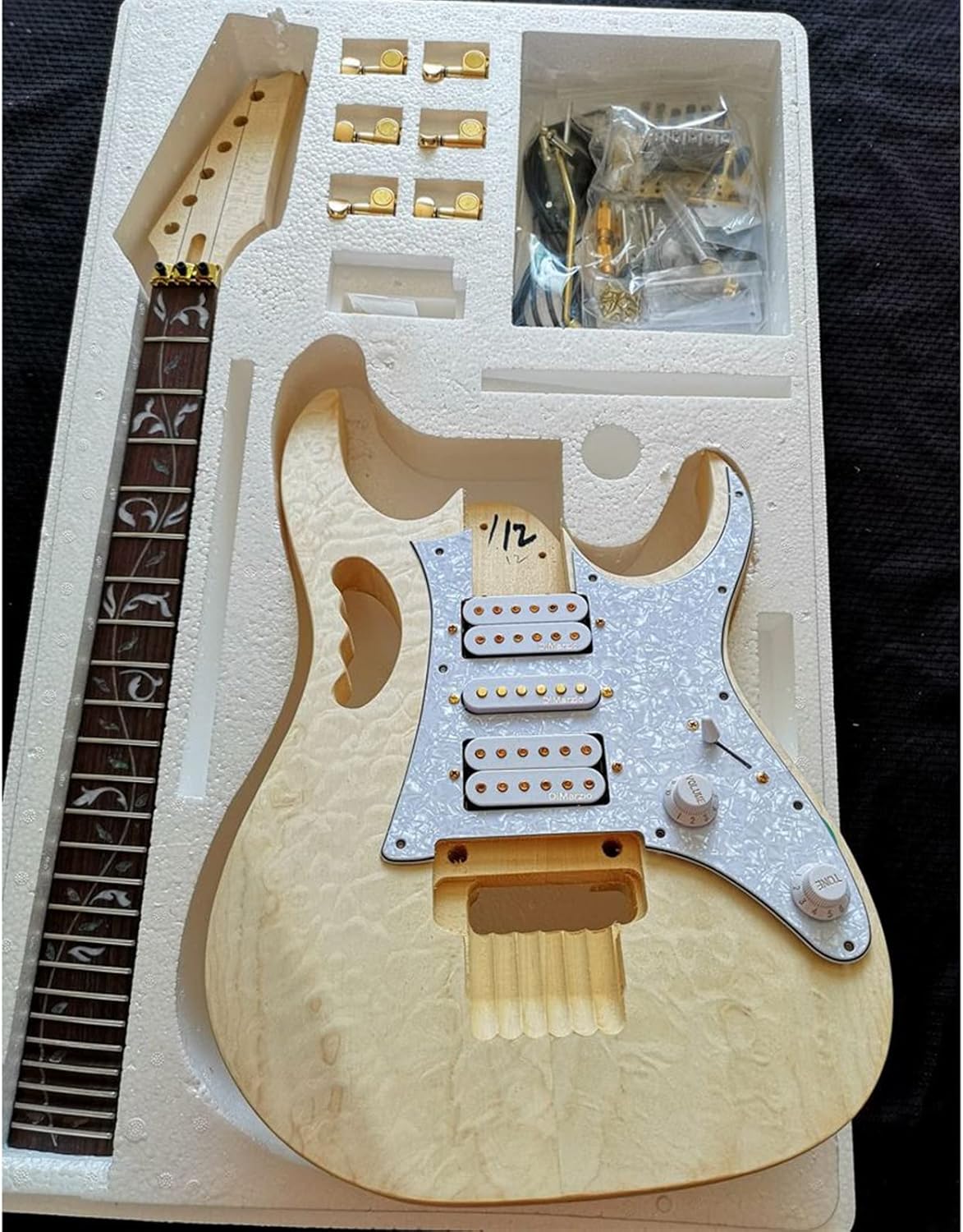 TSTS Professional Guitar Kit Basswood Body Rosewood Fingerboard Maple Neck Beginner Electric Guitar Kit Unfinished Electric Guitar Kit