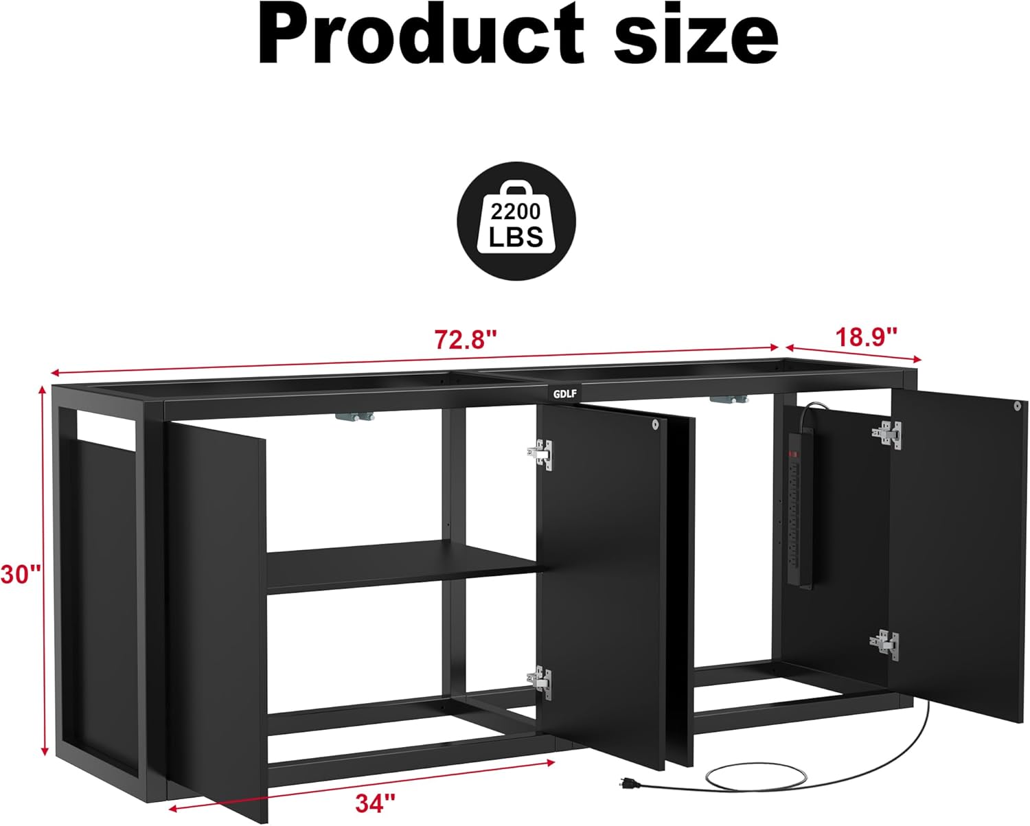 GDLF 125-150 Gallon Fish Tank Stand, Heavy Duty Metal Aquarium Stand with Power Outlet and Cabinet for Fish Tank Filters and Accessories,72.8