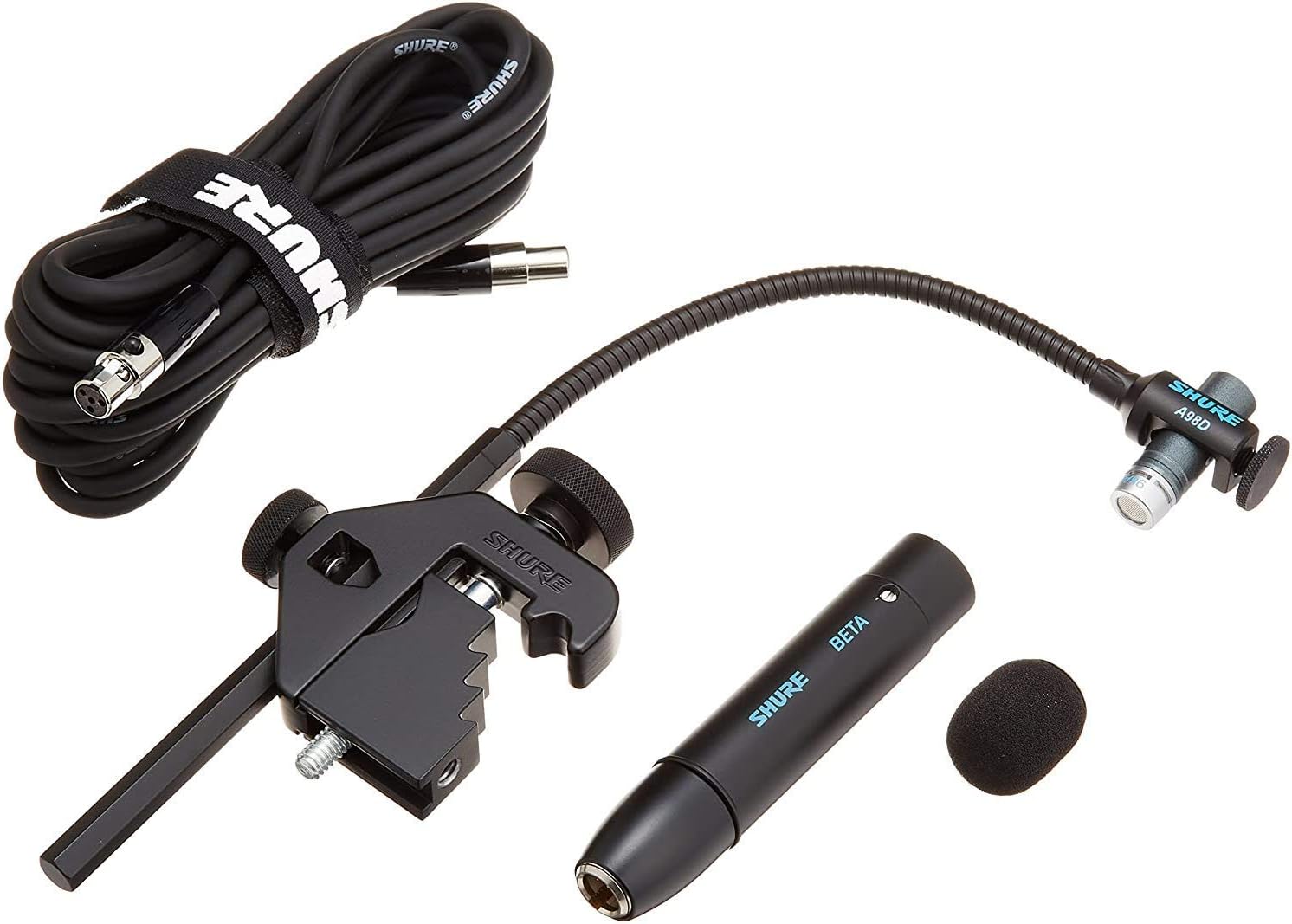 Shure BETA 98AD/C Drum Microphone - Miniature Cardioid Condenser Mic with RPM626 in-Line Preamplifier, A98D Drum Mount for Secure Placement and C98D 15' Cable - Ideal for Snares, Toms and Percussion
