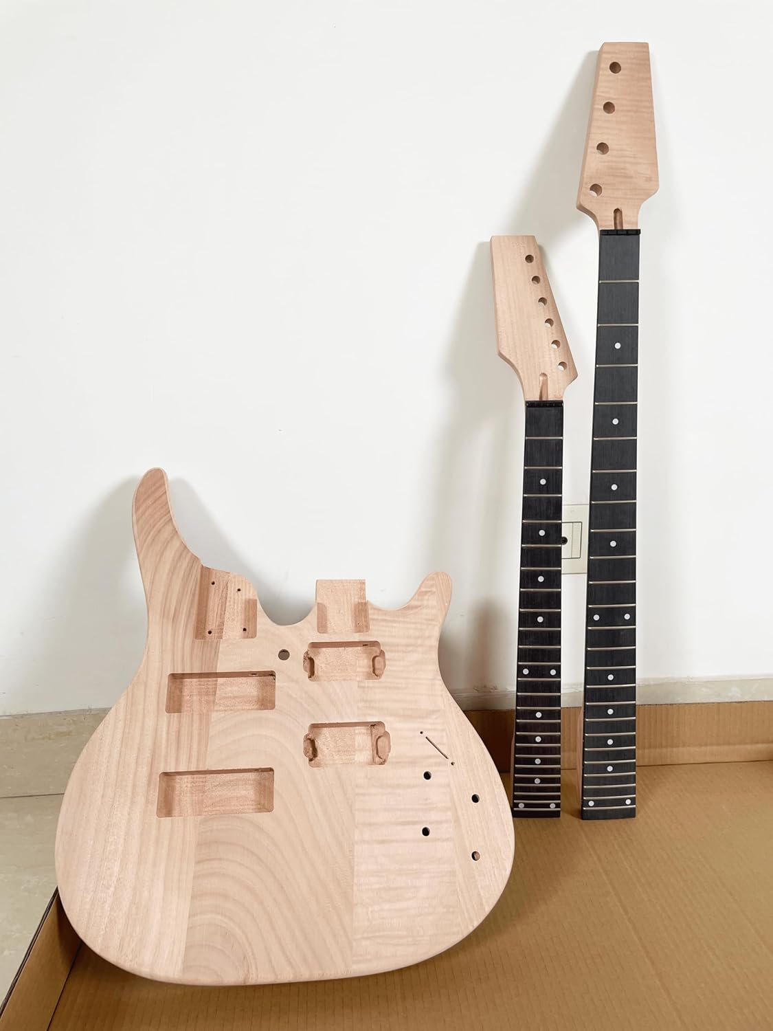 Electric Guitar and Bass Double Neck Kit 6 String and 4 String Guitar Kits Right Handed with Mahogany Body Mahogany Neck Rosewood Fingerboard Build Your Own Guitar and Bass.