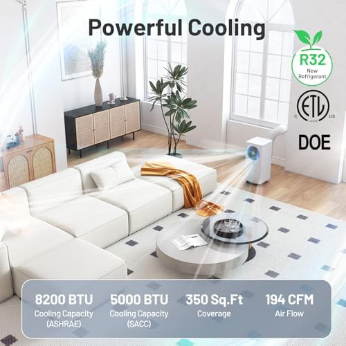 ARLIME 8200 BTU Portable Air Conditioner for Room up to 350 Sq.Ft, 3-in-1 Stand up AC Unit w/Dehumidifier, Fan, Sleep Modes, 24H Timer and Remote Control, Window Installation Kit Included (8200 BTU)