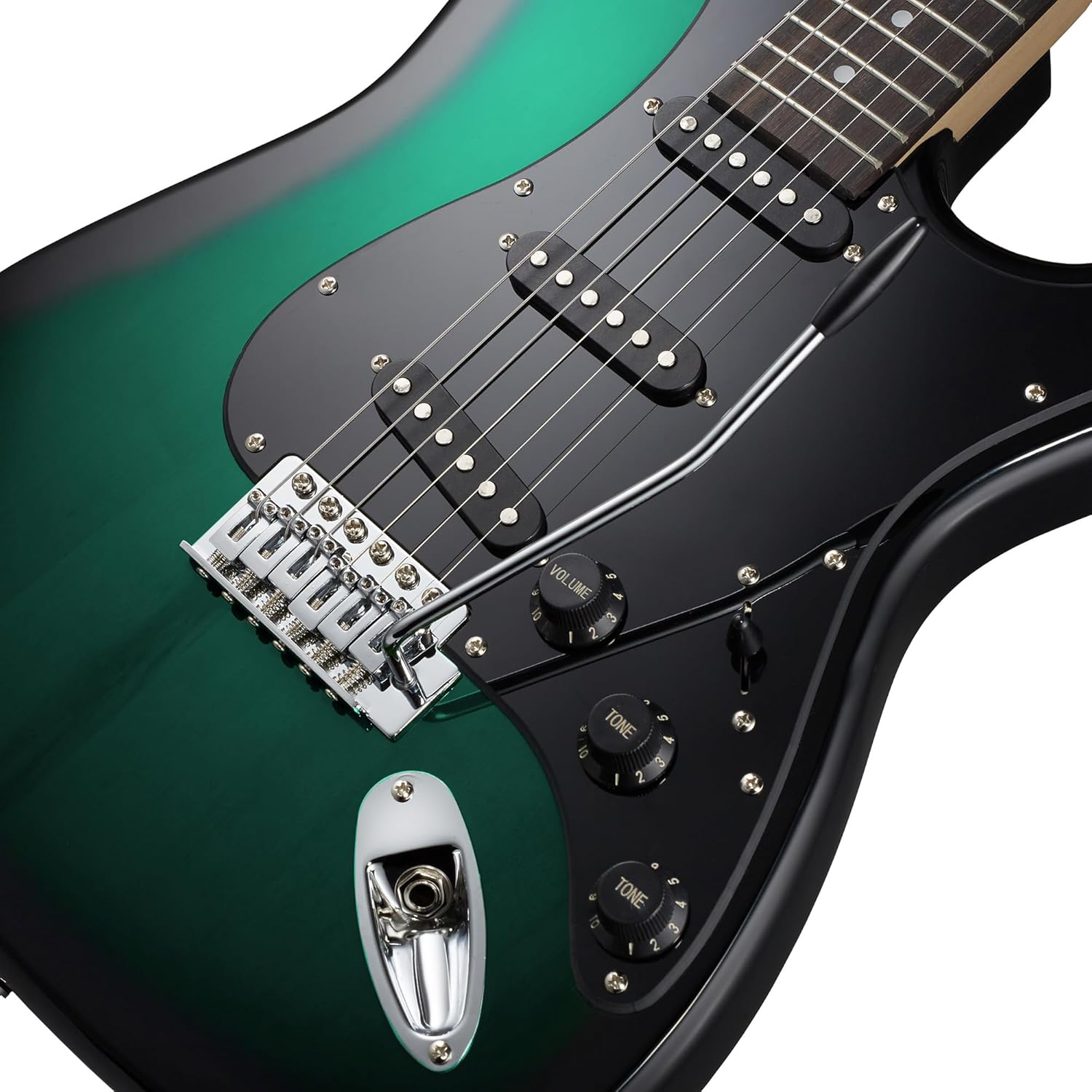 Ashthorpe 39-Inch Electric Guitar (Green-Black), Full-Size Guitar Kit with Padded Gig Bag, Tremolo Bar, Strap, Strings, Cable, Cloth, Picks