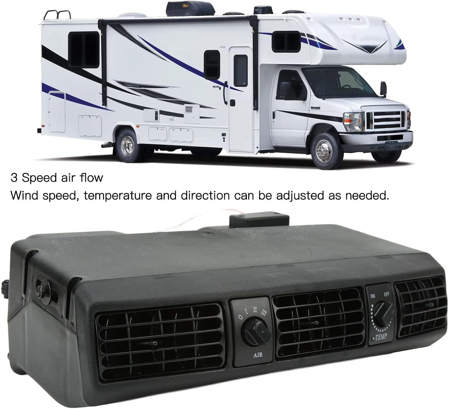 Focket Universal Under Dash AC Air Conditioning Evaporator Kit, 360CFM 3 Speed Cooling Capacity 18853 BTU, 32 Pass 4 Way Coil Universal Air Conditioner for Classic Cars, Motorhomes (12V)