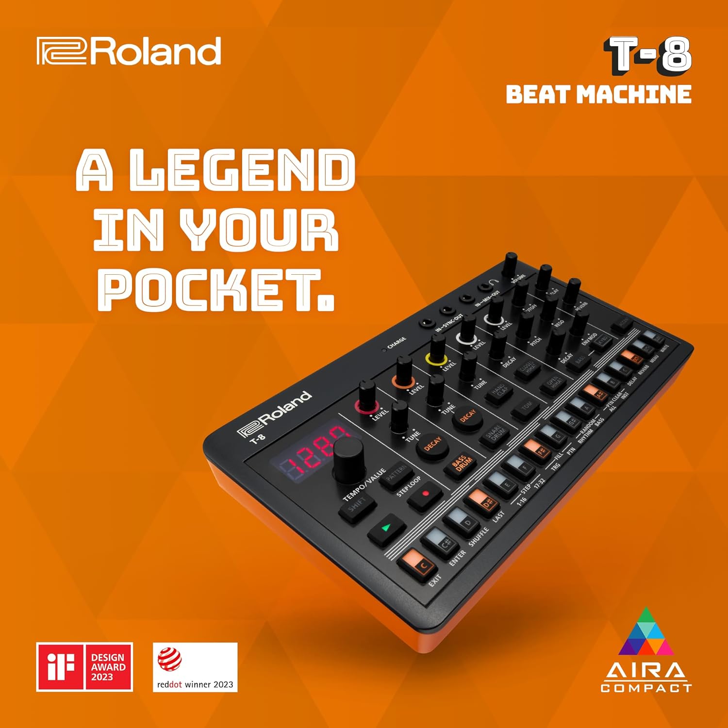 Roland AIRA Compact T-8 BEAT MACHINE | Ultra-Portable Rhythm and Bass Machine with Genuine Roland Sounds | TR-REC Drum Sequencer | Six Rhythm Tracks | Built-in Effects | USB and MIDI Connectivity