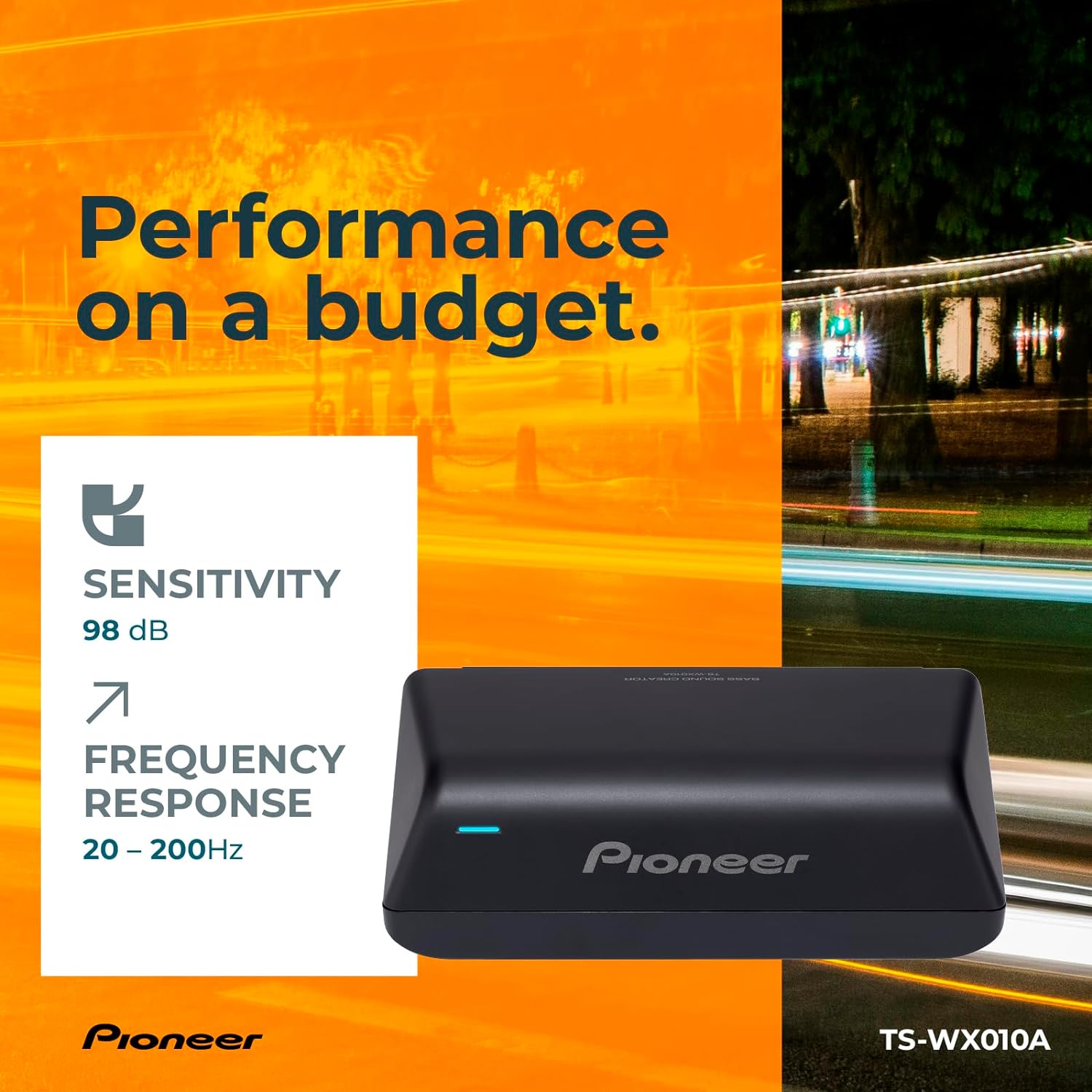 PIONEER TS-WX010A Under-Seat Subwoofer – 160W Max, Pre-Loaded, Built-in Amp for Easy Bass Upgrade, Enclosure Included, Amp Included, High-Level Input, Works with Most Factory or aftermarket radios