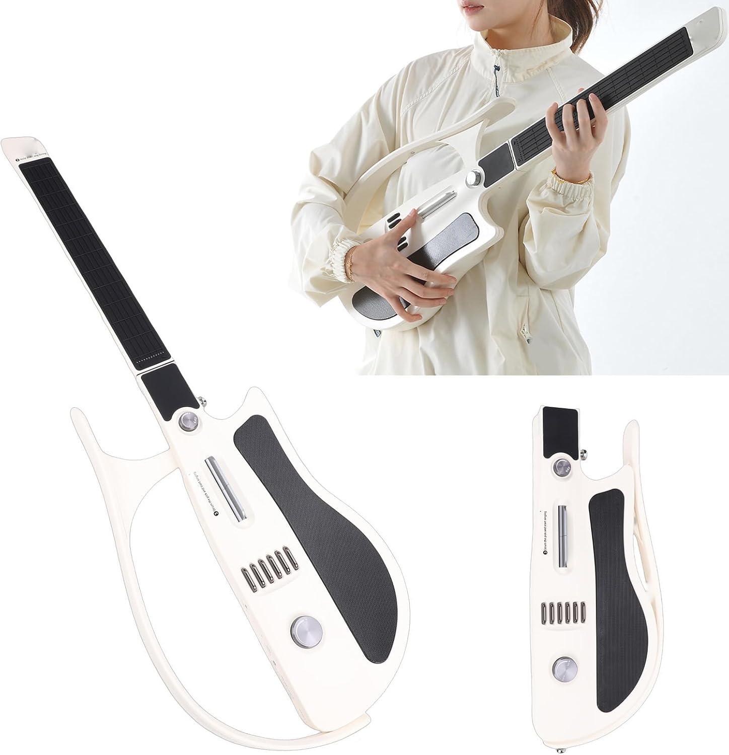 Keenso Travel Guitar, Foldable Stringless Guitar Portable Electric Guitar with APP Connection Built in Tuner and LED Chord Guidance, for Beginners Travel Practice