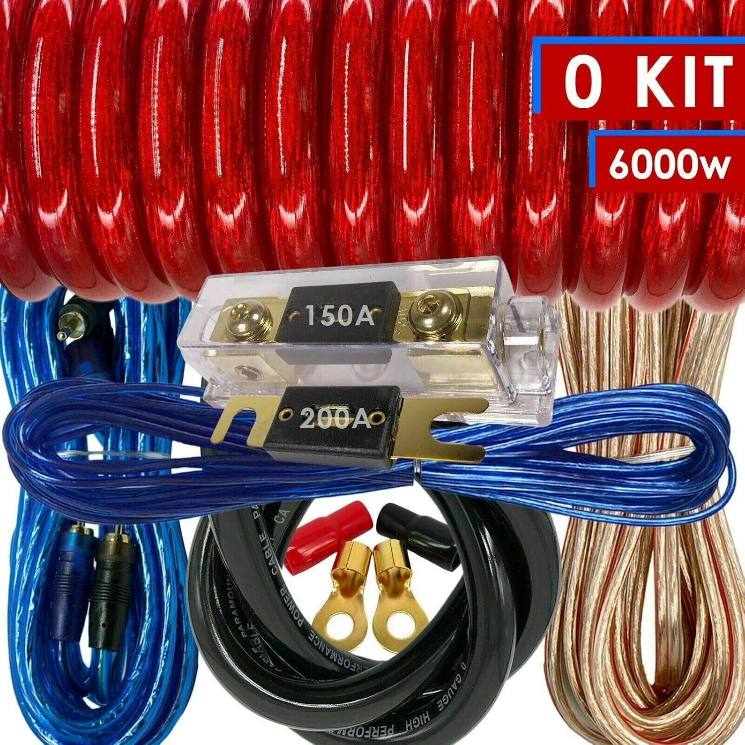 Audiobank 3.5 Farad Capacitor Car Audio 3500 Watts Power 12Volts Car Digital Power 3 Digit Voltage Display and Genuine New 6000W 0 Gauge Car Amplifier Installation Kit