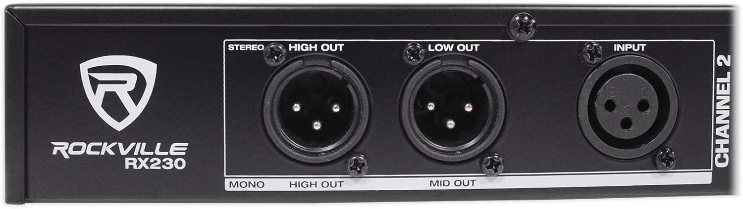 Rockville RX230 2-Way Stereo/3-Way Mono Crossover, XLR Input/Output, Adjustable Crossover Range, 24 dB/Octave Filters, Rack-Mountable for DJs and Live Sound