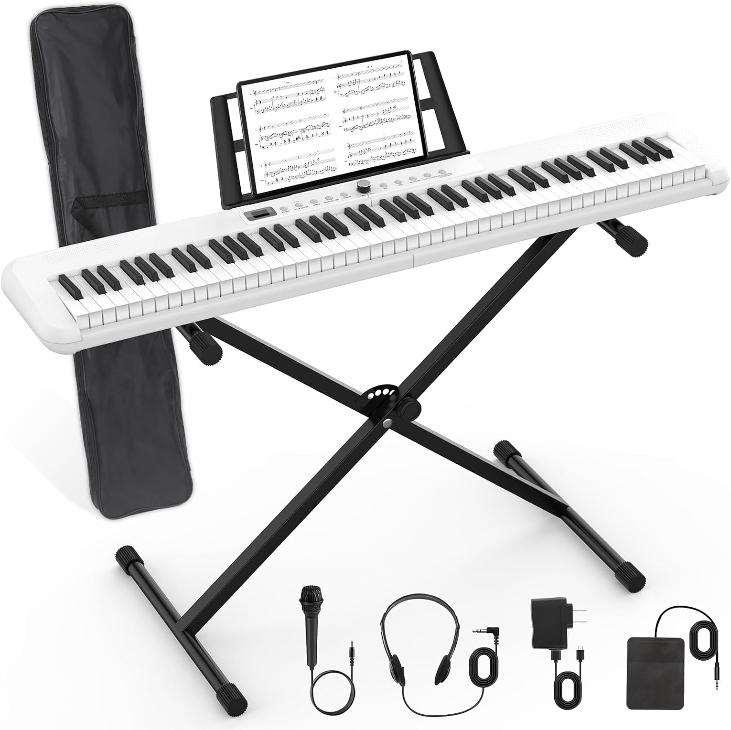 88 Key Piano Keyboard, Semi Weighted Electronic Digital Piano with Music Stand, Power Supply, Sustain Pedal, Bluetooth, Stand, MIDI, for Beginner Professional at Home, Stage