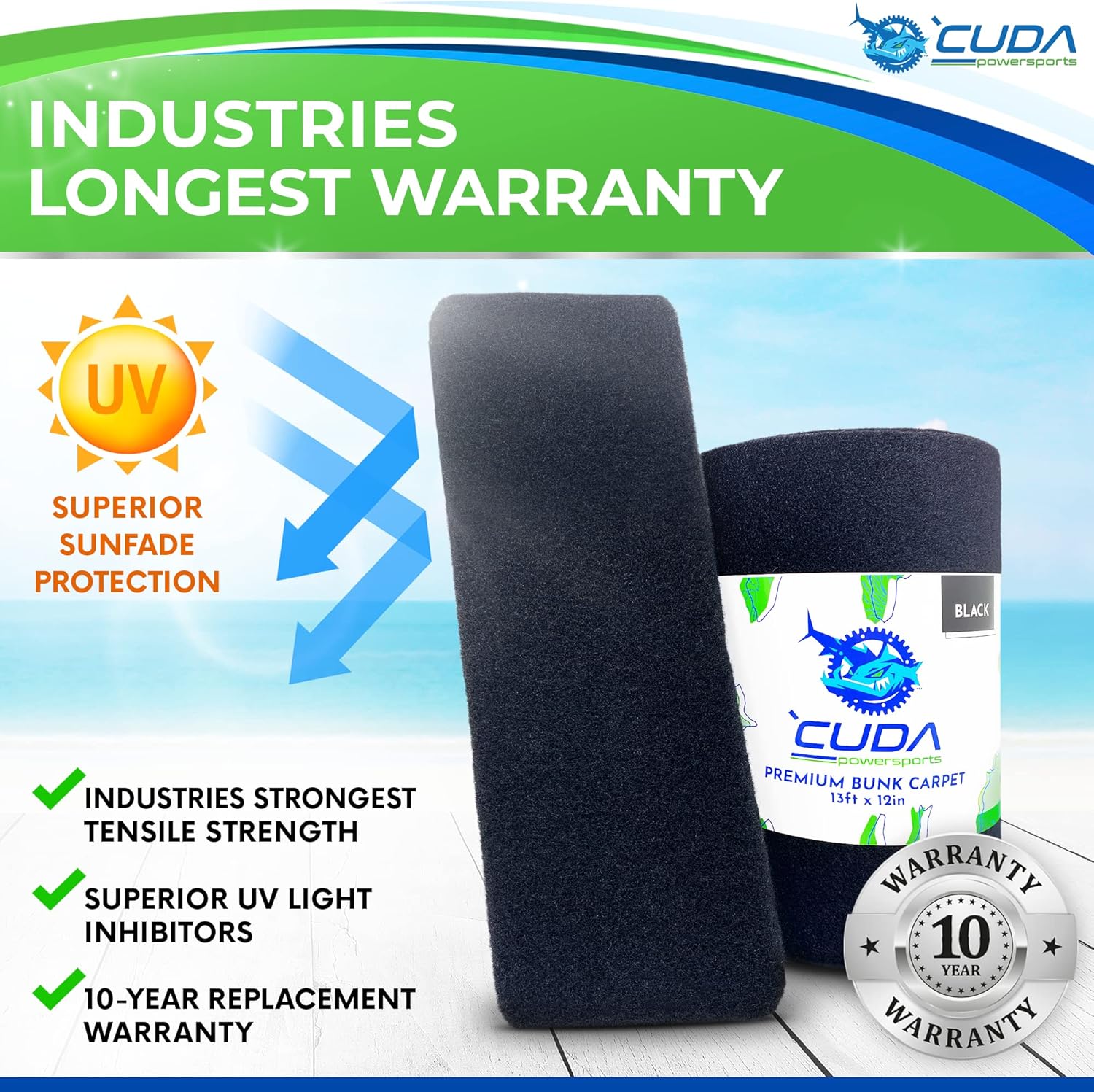 Cuda Boat Trailer Bunk Carpet 9 Inch Wide x 40ft-Premium Pontoon Trailer Bunk Carpet Marine Grade Parts Accessories Gray Grey Charcoal Lift Runners Covers Waterproof