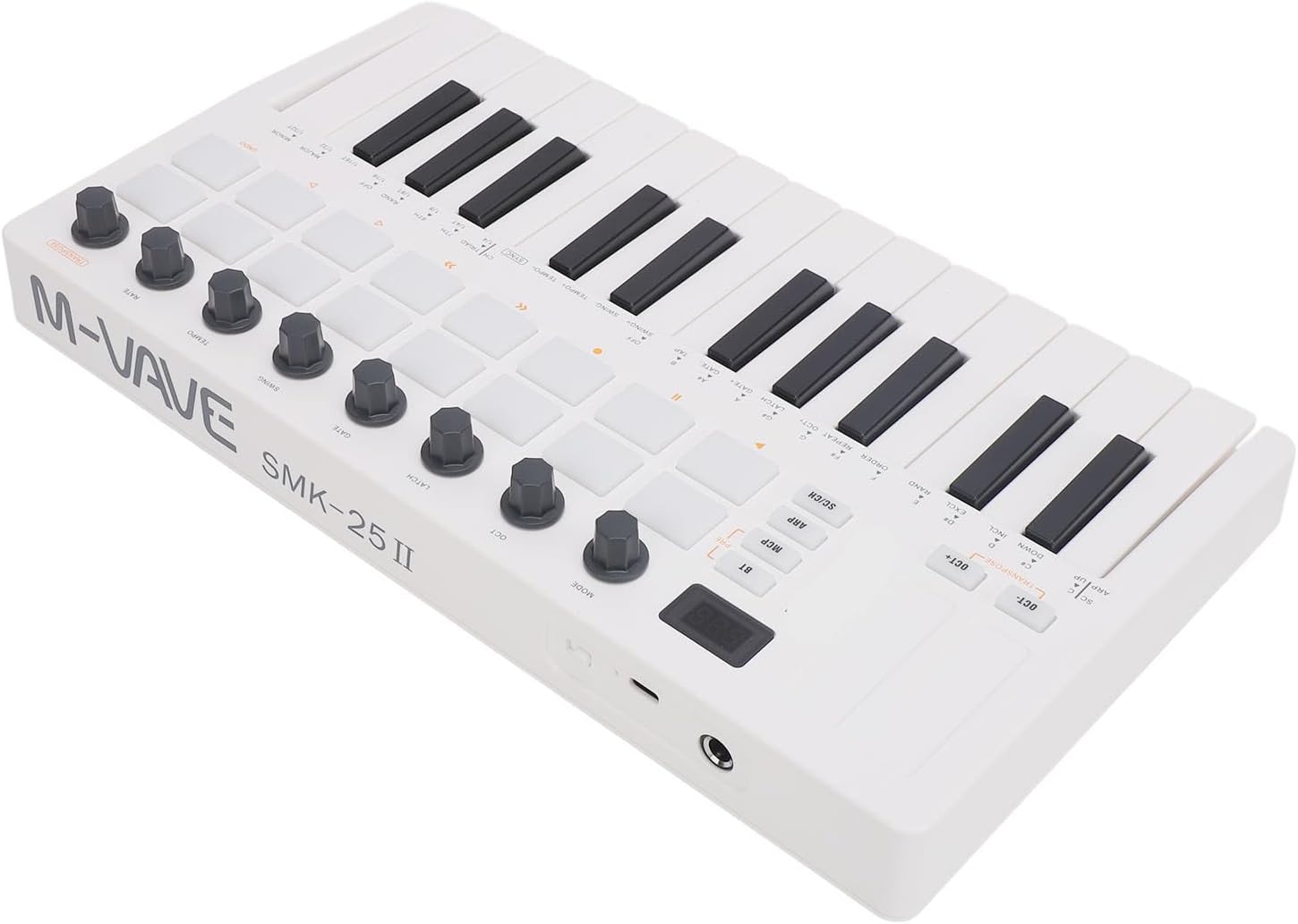 Wireless MIDI Keyboard Controller, 25 Mini Keys, 16 RGB Drum Pads, USB-C, Battery Powered