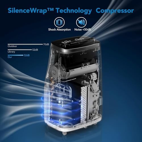 14000 BTU Portable Air Conditioner - Cools Rooms Up to 750 Sq.Ft, Window Vent Kit Included, Quiet Operation, 3-in-Cool/Fan/Dehumidifier, 24H Timer,White + Grey