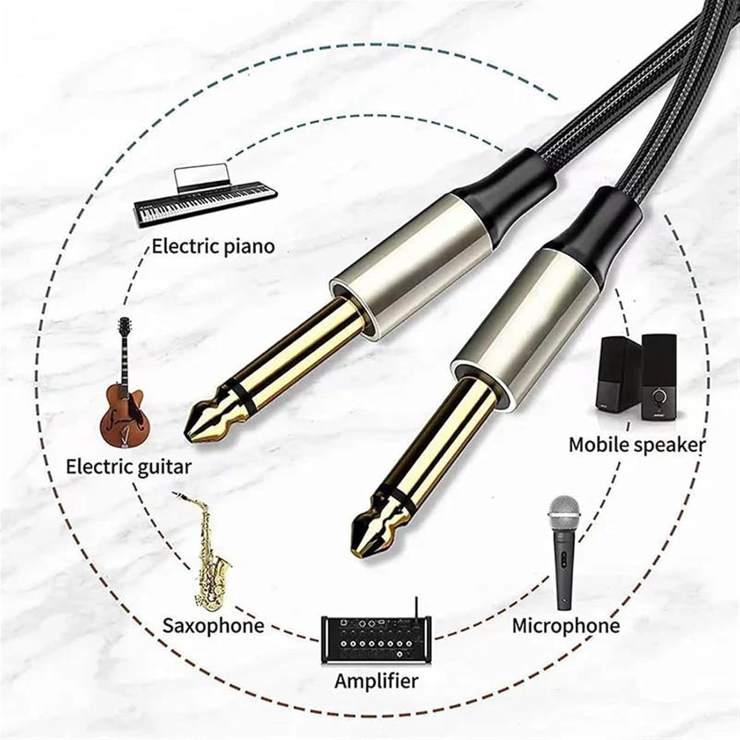 Guitar Audio Cable 1/4 Inch Guitar Instrument Cable 6.35mm Male To Male Mono Cord For Guitar Piano Bass Keyboard Speaker Amplifier(Pack of 3,10m)