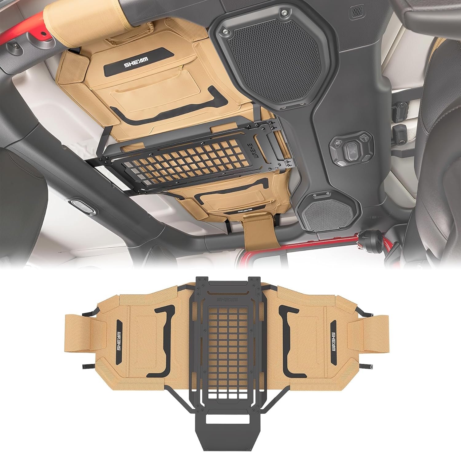 Jeep Wrangler JL MOLLE Panel Metal Roof Rack with Canvas Insulated Storage Bag, Multifunctional Storage Accessory, Fits 2018-2025 4-Door Models- Rear Row