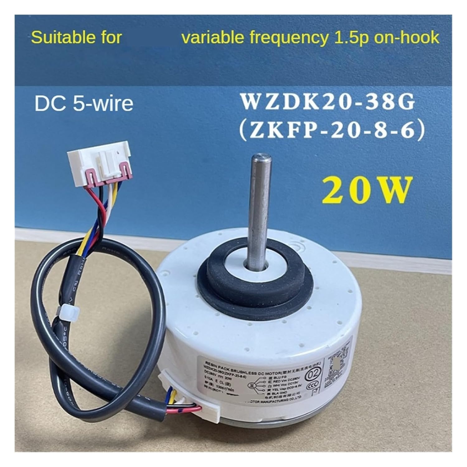 Compatible for WZDK20-38G (ZKFP-20-8-6),Air Conditioner Indoor Motor 20W Household Brushless DC Fan Motor