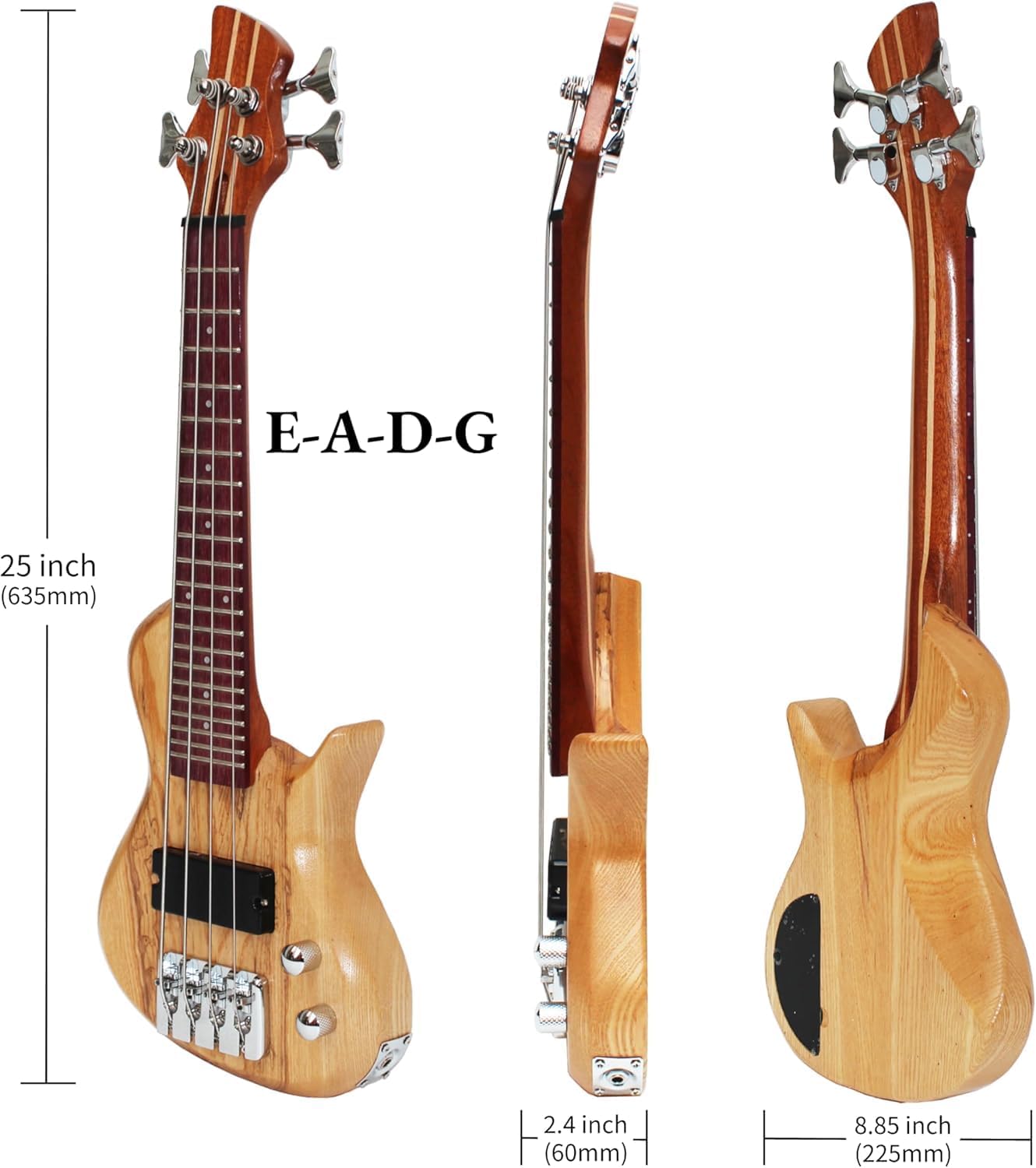 Batking Mini Electric Bass Guitar, Travel Ubass 4 Strings, Fretted Ukelele Bass with Gig bag & Wrench