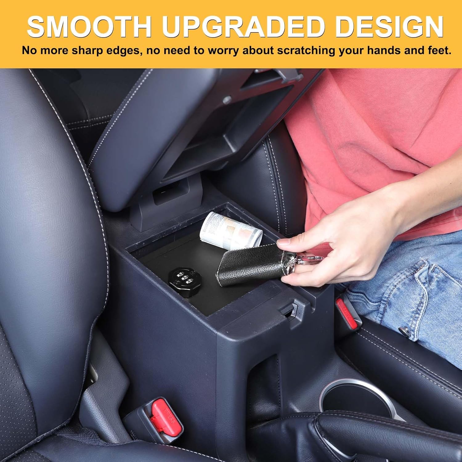 Center Console Safe Lockbox Compatible with M-itsubishi L200 / Triton 2019-2023 Accessories, 3-Digit Combo Lock Console Gun Vault Safe Storage Box Accessories