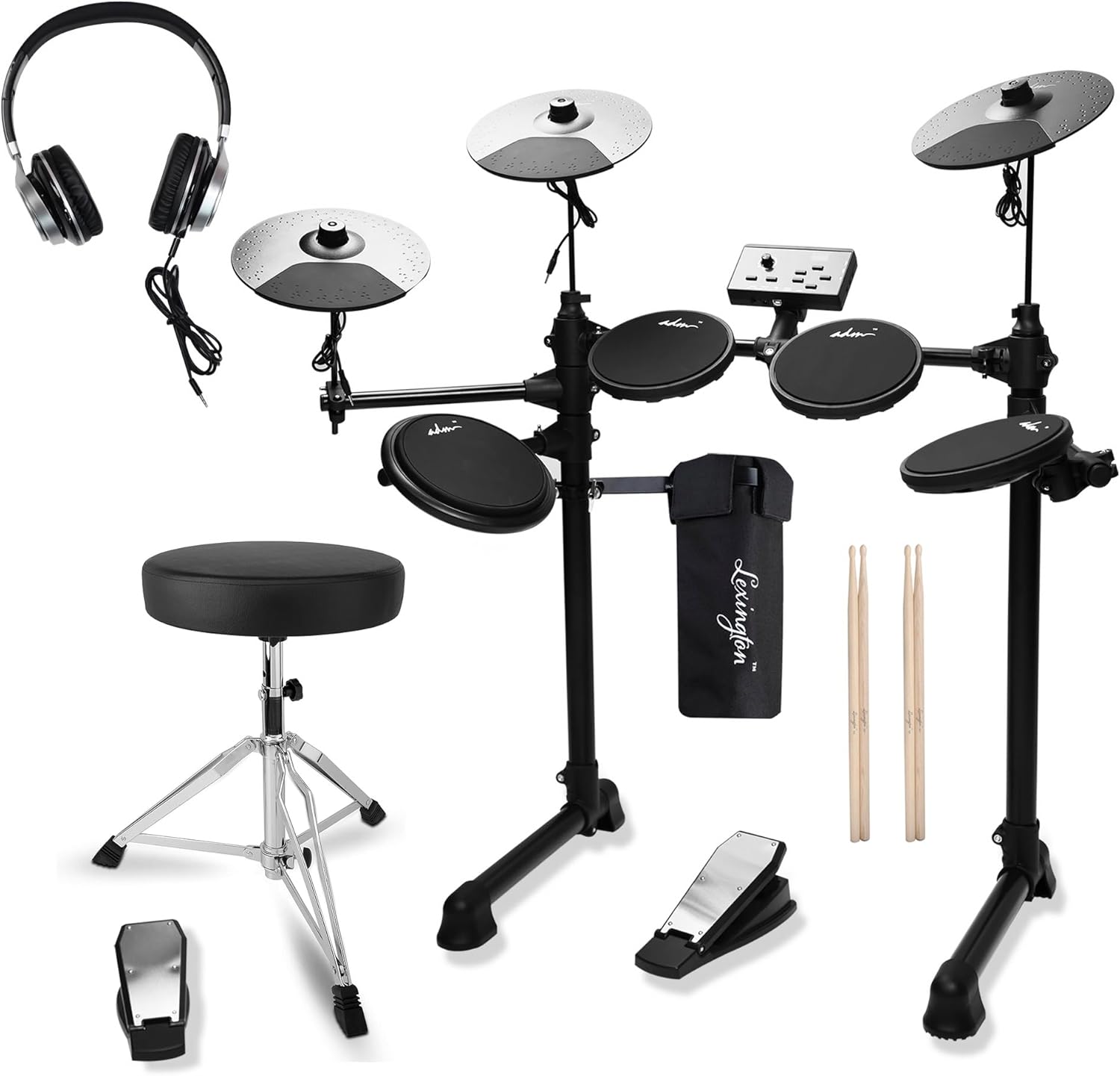 ADM Electronic Drum Set With 4 Quiet Electric Drum Mesh Pads, 180+ Sounds, Electric Drum Kit For Beginngers with 2 Switch Pedals, Throne, Headphones, DrumSticks, and Melodics Lessons