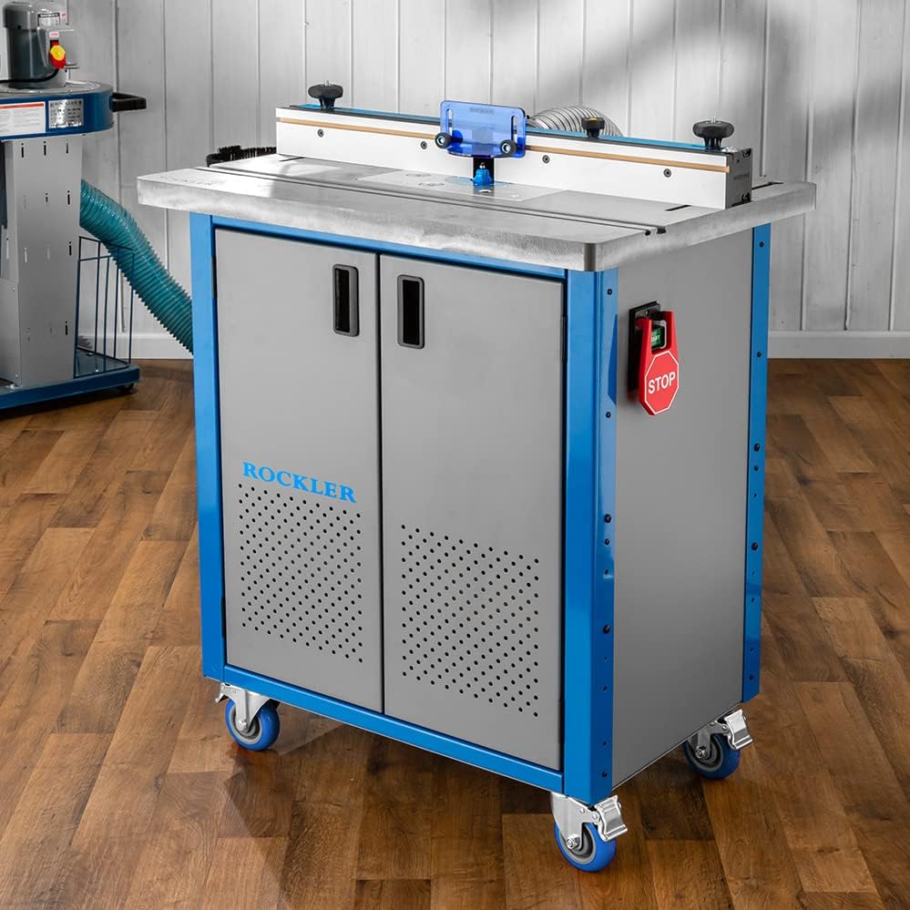 Steel Router Table Cabinet w/Router Dust Collection Box, Swivel Casters, Dual Dust Port & More - Steel Cabinet Holds Router Accessories, Bits, & More - Woodworking Tool Storage