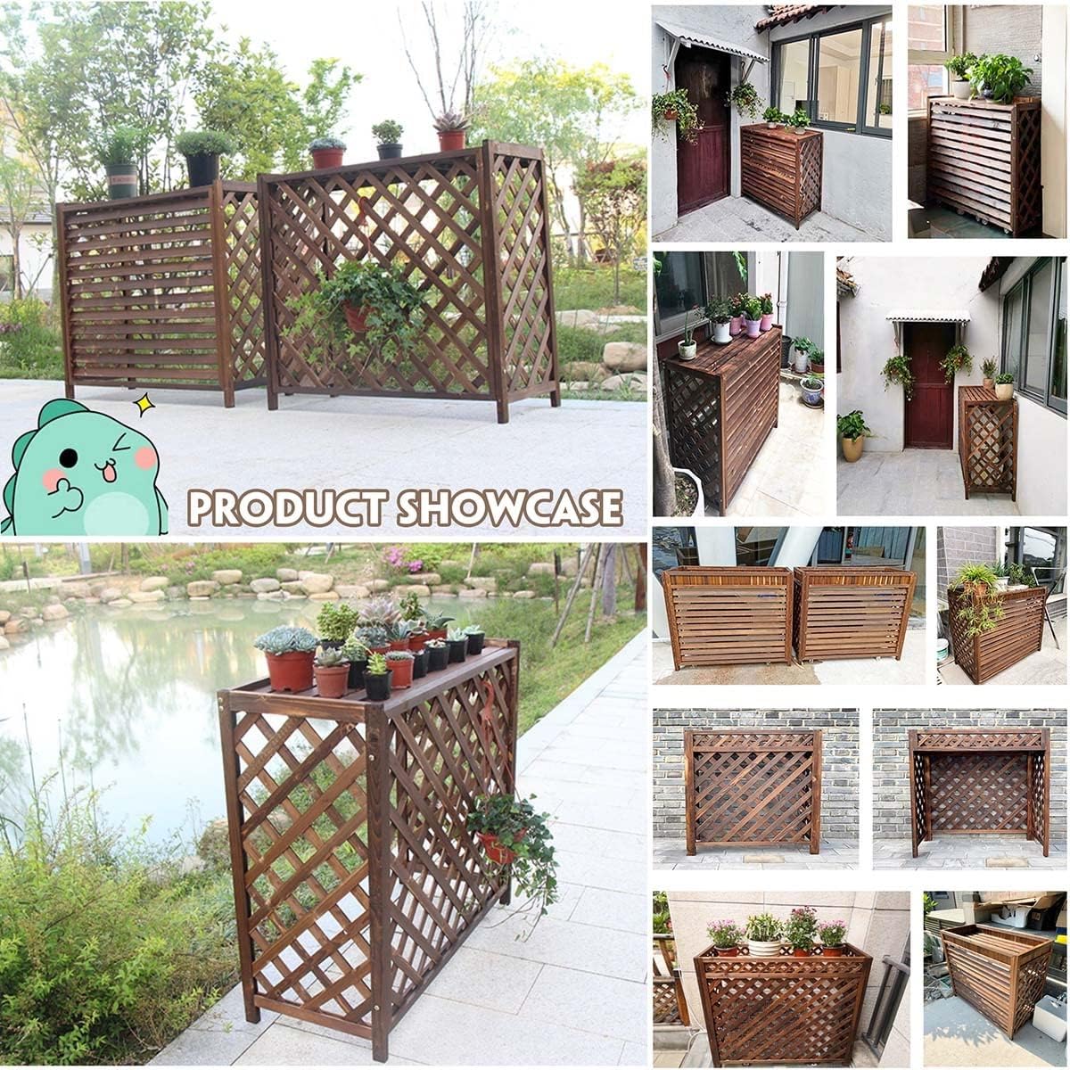 Cover for Outdoor Wooden Air Conditioning Cover, 85x35x75cm Air Conditioner Fence Screen, Freestanding Air Conditioning Flower Rack, Easy to Install, Shutter Design