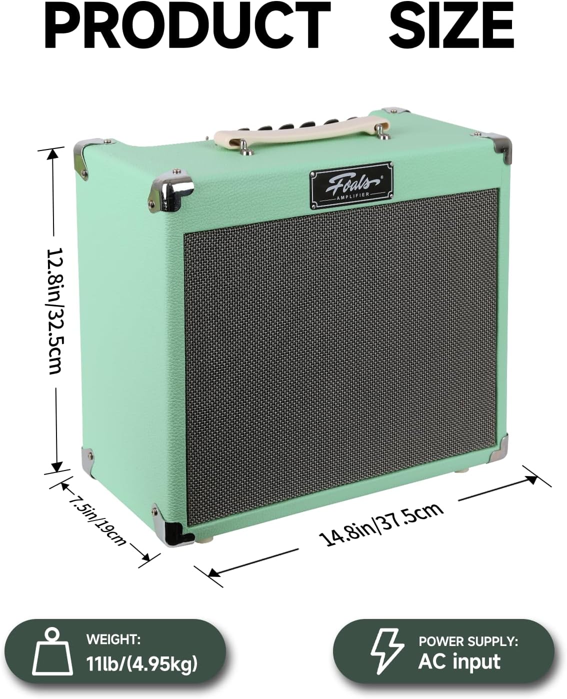 FOALS FW20 20W Electric Guitar Practice Amp, Dual-Channel Clean/Drive Combo Amplifier with Bluetooth, Headphone Output & 8-Inch Speaker (Green)