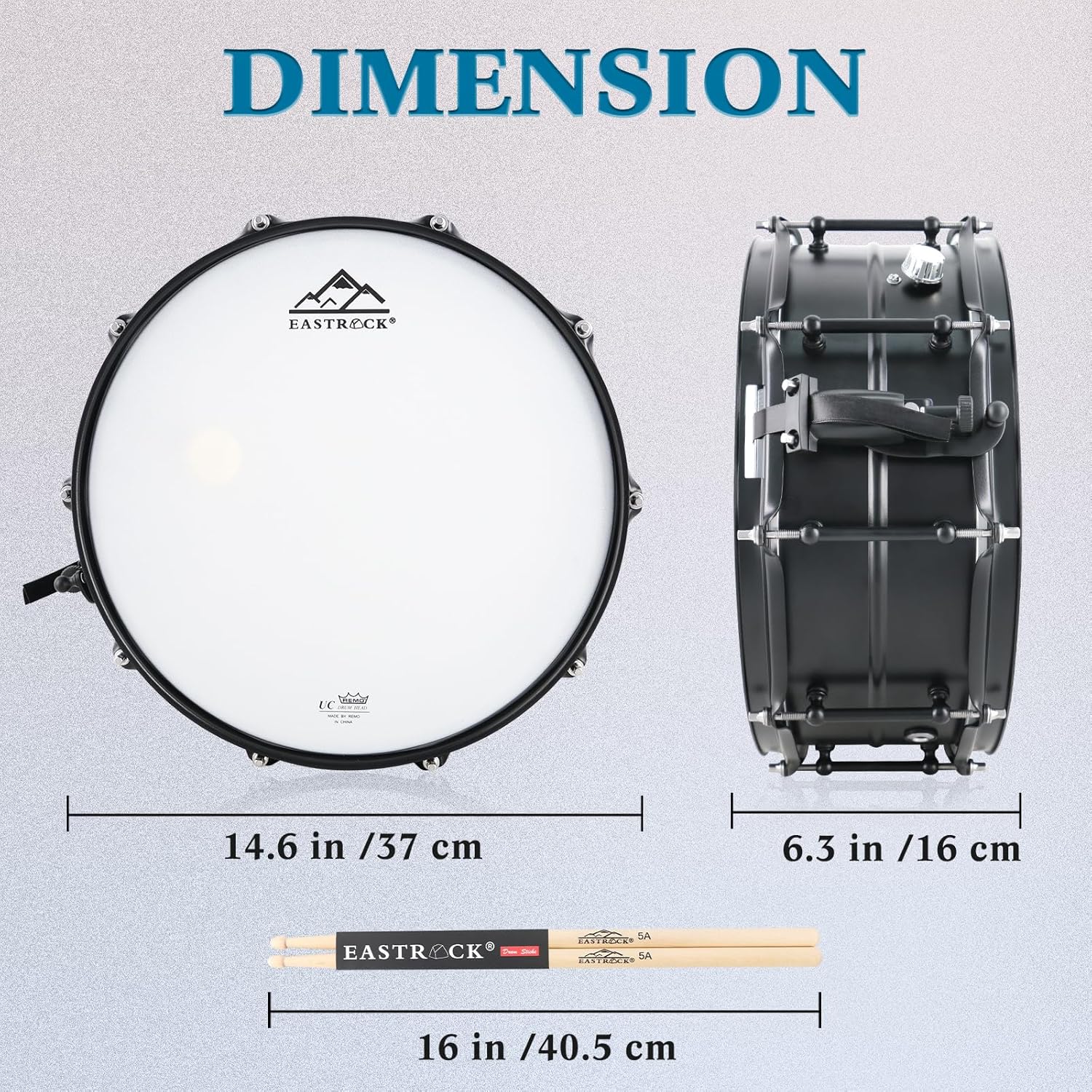EASTROCK Snare Drum 14 X5.5 Inches Black Matte Finish Professional Snares for Drummer, Adult, Advanced Drum Set Snare Drums (Black)