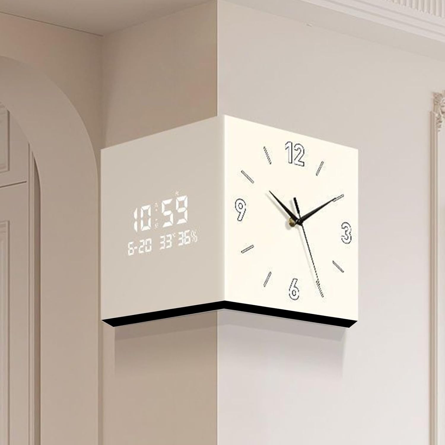 Double Sided Corner Clock Easy to Read Square Wall Mount Digital Display for Living Room and Office Wall Decors Home Decors