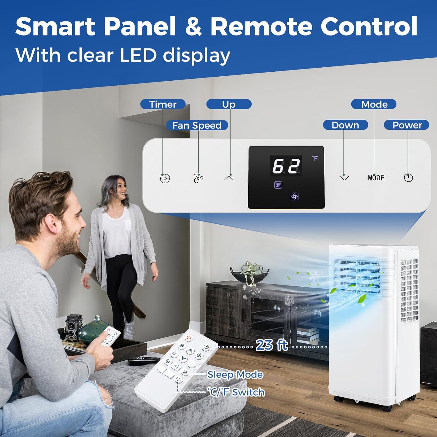 DORTALA Portable Air Conditioner 9000 BTU, 3 in 1 Quiet Floor Standing AC Unit with Fan & Dehumidifier, Sleep Mode, 24H Timer, Remote Control & Installation Kit for Room up to 300 Sq.Ft