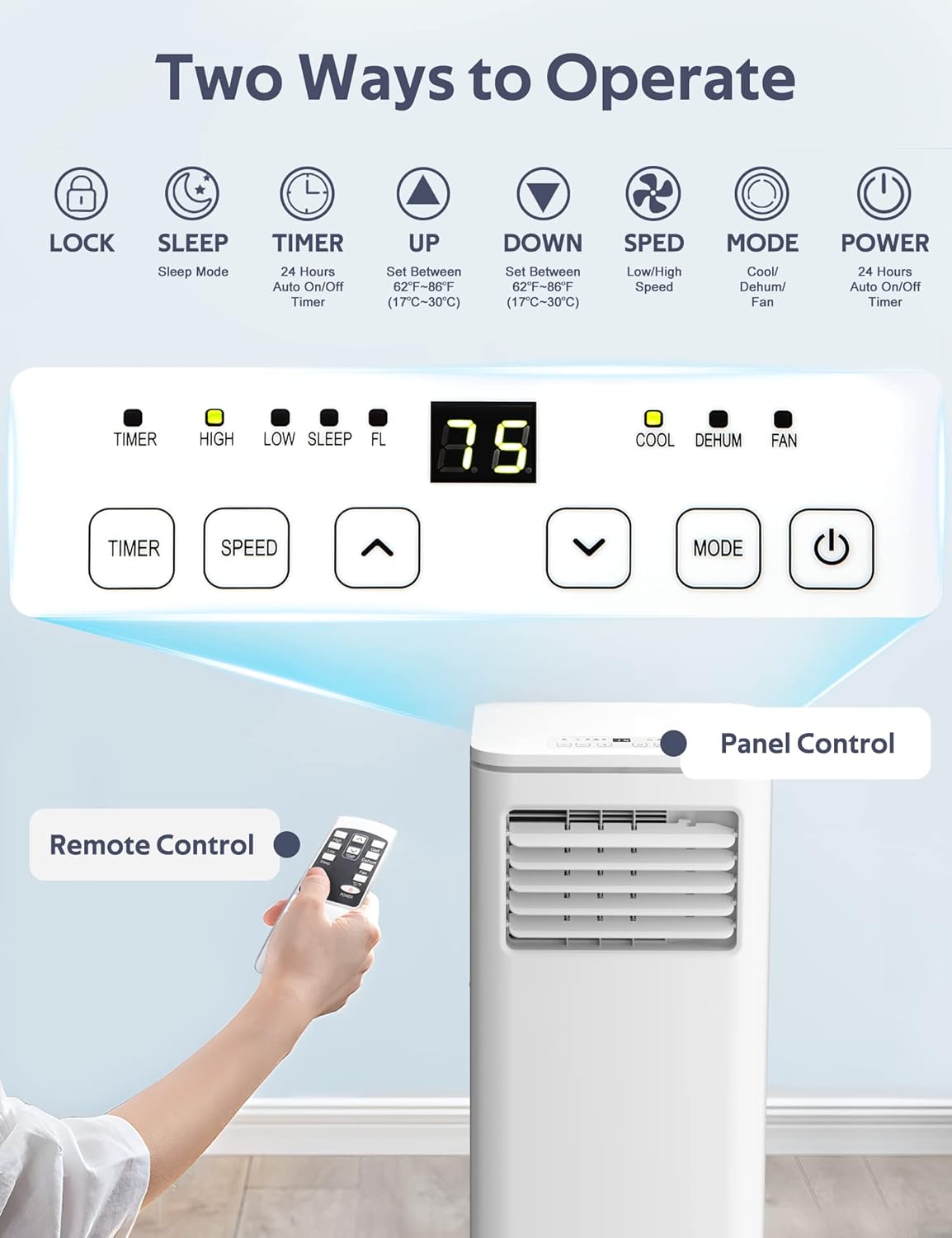 ZAFRO 8,000 BTU Portable Air Conditioners, Air Conditioners for Room up to 350 Sq.ft, Portable AC Unit with Remote/Digital Display/24Hrs Timer/Installation Kits for Home/Office/Dorms, White