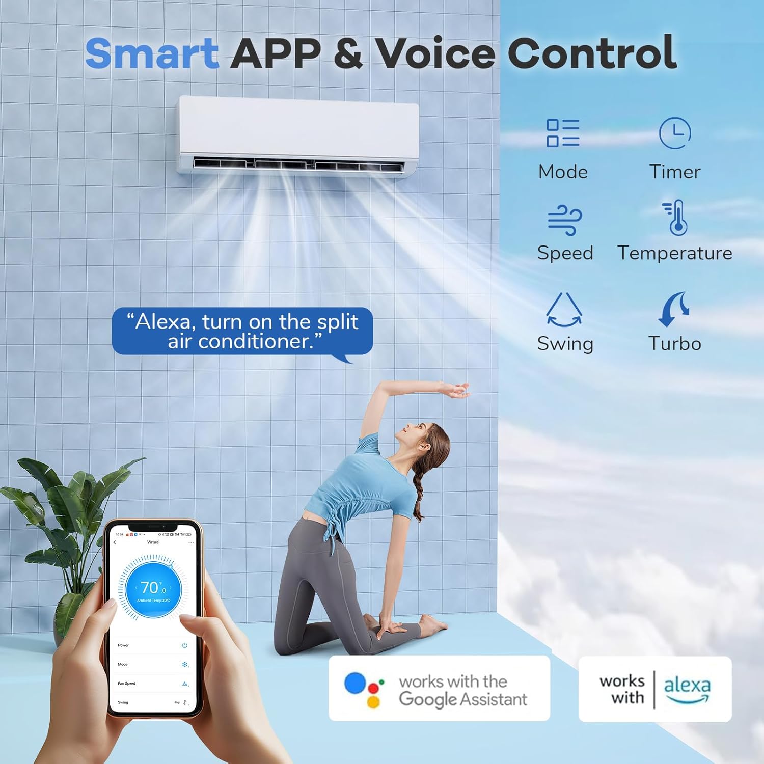 DORTALA 24000 BTU Mini Split Air Conditioner, 25 SEER2 208-230V Wifi Enabled Inverter Ductless Wall AC Unit & Heater with Remote, Installation Kit, Pre-Charged Heat Pump System for Alexa, White