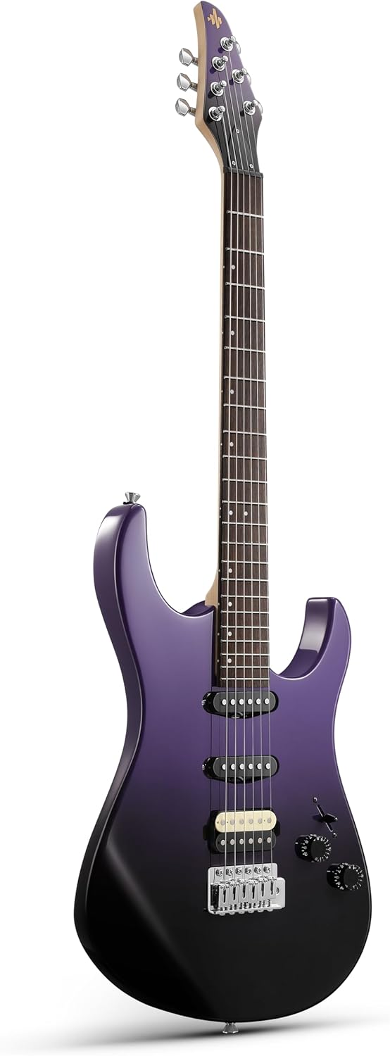 Donner DMT-66 39 Inch Full Size Electric Guitar for Beginner, Starter Electric Guitar Kit with Bag, Purplish Black and Mini Electric Amp