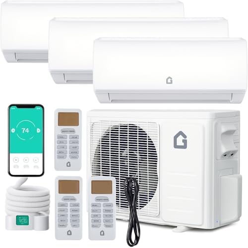 Towallmark 28000 BTU Tri Zone WIFI Mini Split AC/Heating System, 20 SEER2 3 Zone 9000 + 9000 + 12000 BTU Ductless Split Air Conditioner with Pre-Charged Condenser & Heat Pump, 208-230V