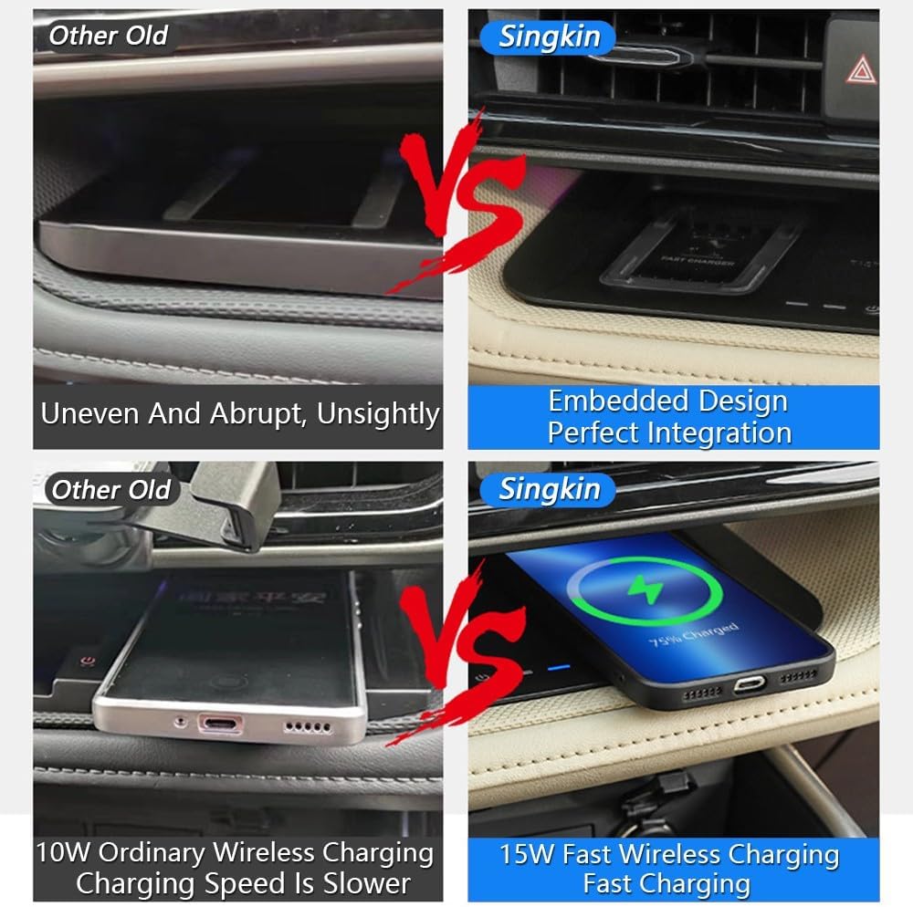 2023 Upgrades Wireless Car Charger for Toyota Highlander Accessories 2023 2022 2021 2020, OEM Style Phone Dual Charging Pad for Toyota Highlander L/LE/XLE/XSE/Limited/Platinum Car Interior