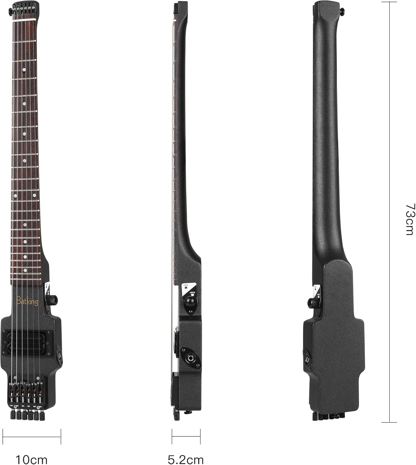 Batking Travel Guitar Electric, Headless Guitar 6 Strings One-piece Canada Maple Neck Through Body Design Brass Fix Bridge with Gigbag