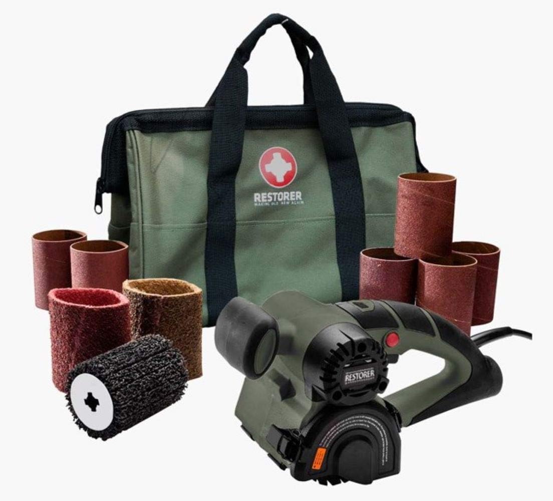 RESTORER Drum Sander Tool for Woodworking, Surface Conditioning, Buffer Polisher, Paint Stripper Remover, WR351K2 Variable Speed with vac attachment, Tool Bag, OHIO family business, 11 x 7 x 7 inches