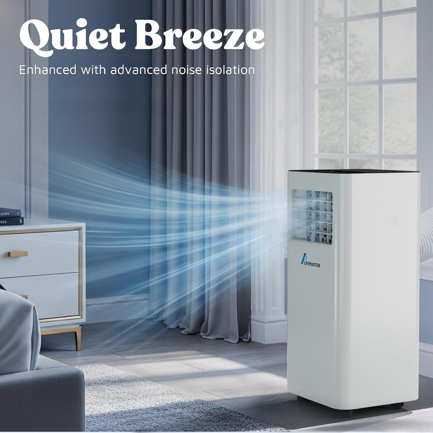 Lifemaster 3-in-1 Portable Air Conditioner, 10,000 BTU Rolling AC Unit with Cooling, Fan and Dehumidifier for Rooms up to 450 Sq. Ft., Remote Control, Digital Touch Panel, Window Kit Included, White