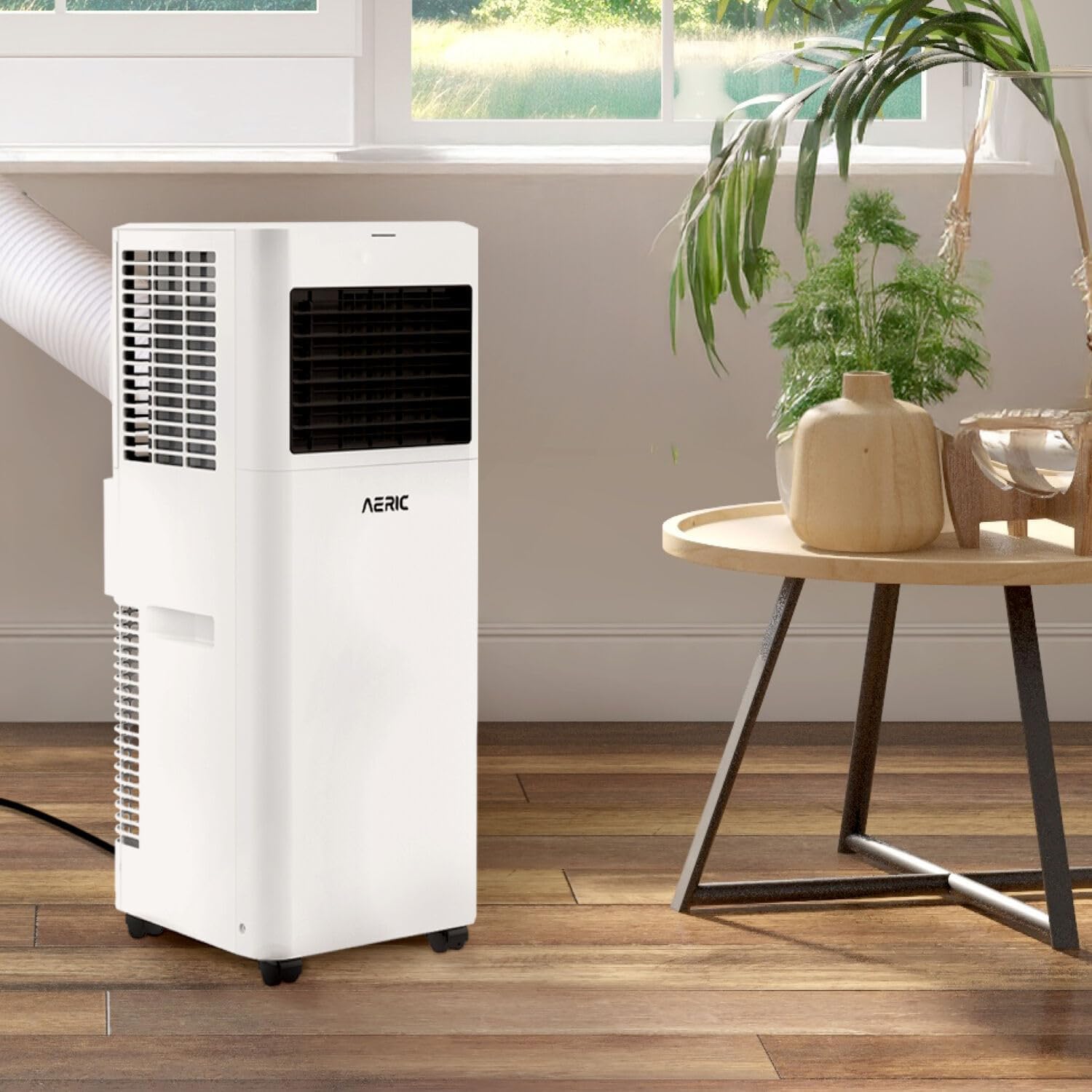 Aeric 5,000 BTU Portable Air Conditioner with 63-Pint Dehumidifier, 115V, Floor AC Unit with Remote, Washable Filter, Caster Wheels, Venting Kit & Timer for Rooms Up To 400 Sq. Ft in White